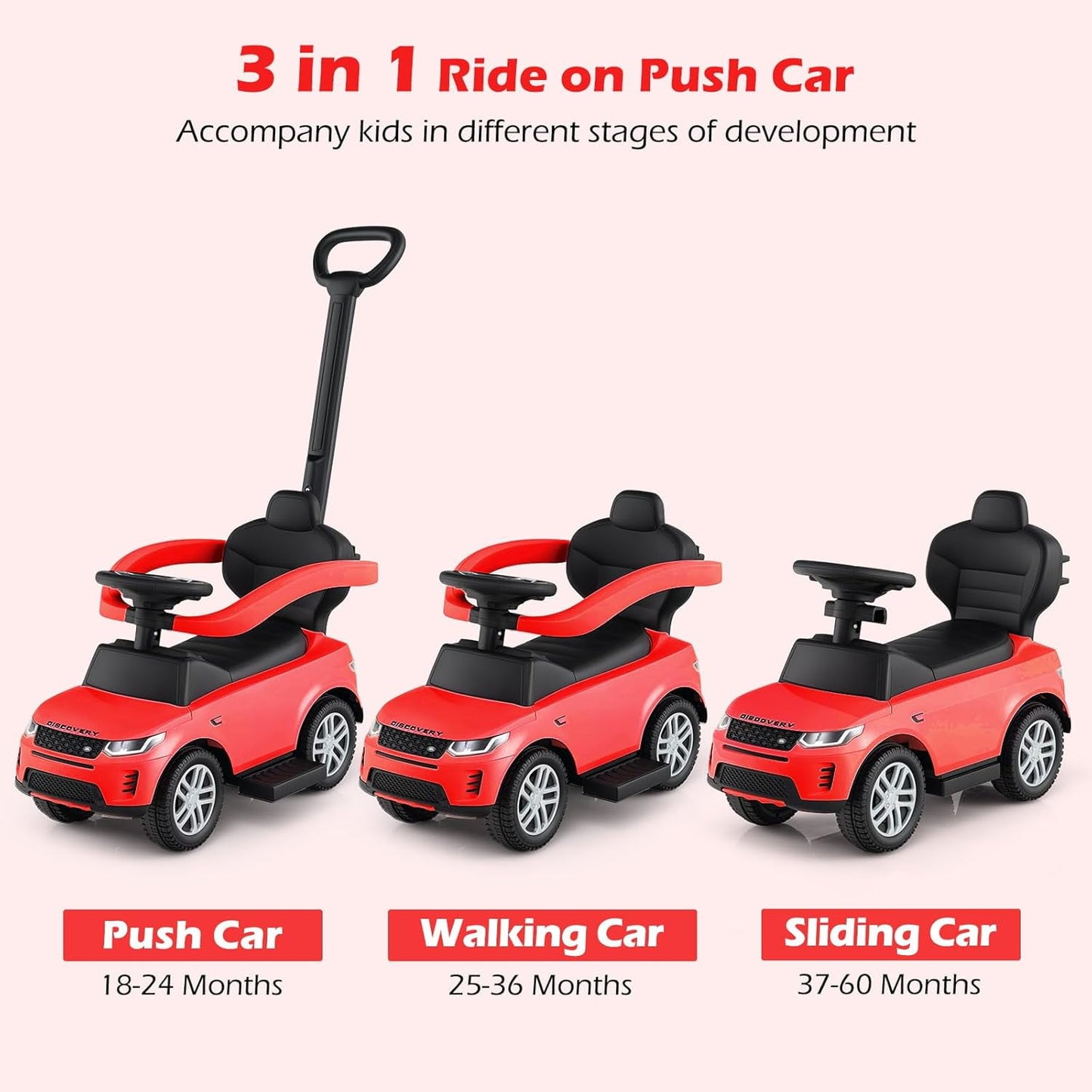 Licensed Land Rover Push Car for Toddlers by OLAKIDS, 3 in 1 Baby Stroller Sliding Walking Car with Parent Control Handle, Horn, Storage, Foot-to-Floor Ride on Toys for Boys Girls