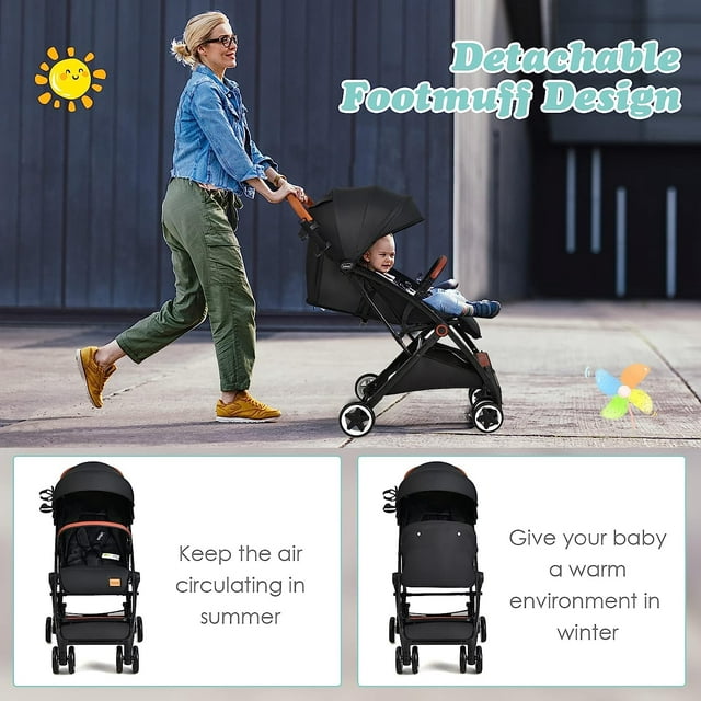 INFANS Lightweight Baby Stroller Compact Stroller with One Hand Fold Travel Stroller for Airplane with Cup Holder 5 Point Harness Foot Cover