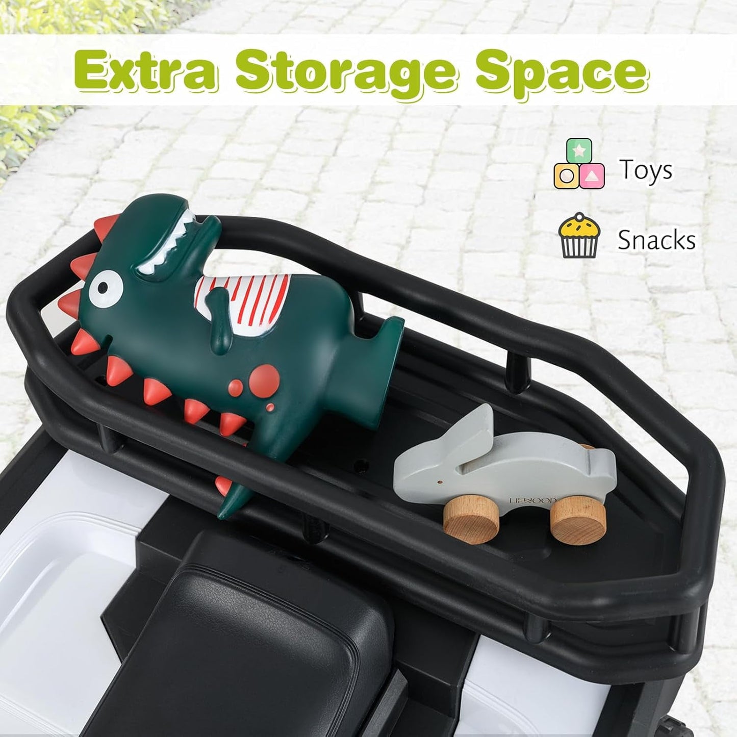 OLAKIDS 24V Ride on Car, Kids ATV Quad with Bluetooth, Music, LED Lights, Power Display, Rear Storage Rack, Spring Suspension, Electric 4 Wheeler for Kids Boys Girls Aged 3+ Years