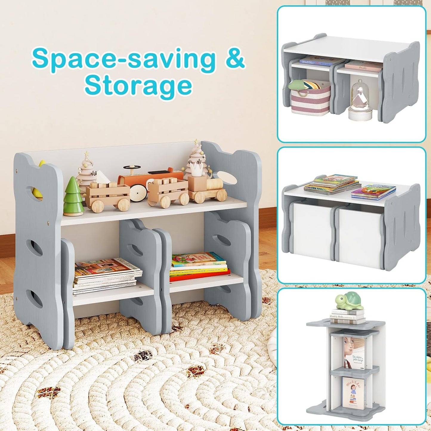 OLAKIDS Kids Table and Chair Set, Toddler 3-Piece Activity Table with 2 Chairs for Building Block Drawing Reading Eating Art Crafts, Children Montessori Furniture for Playroom Kindergarten