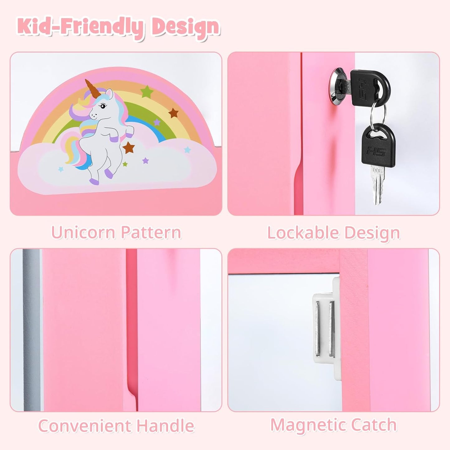 OLAKIDS Kids Jewelry Armoire Cabinet, 360° Swivel Lockable Standing Makeup Organizer with Interior Lights, Rotatable Full-Length LED Vanity Mirror with Foldable Fabric Drawer for Girls