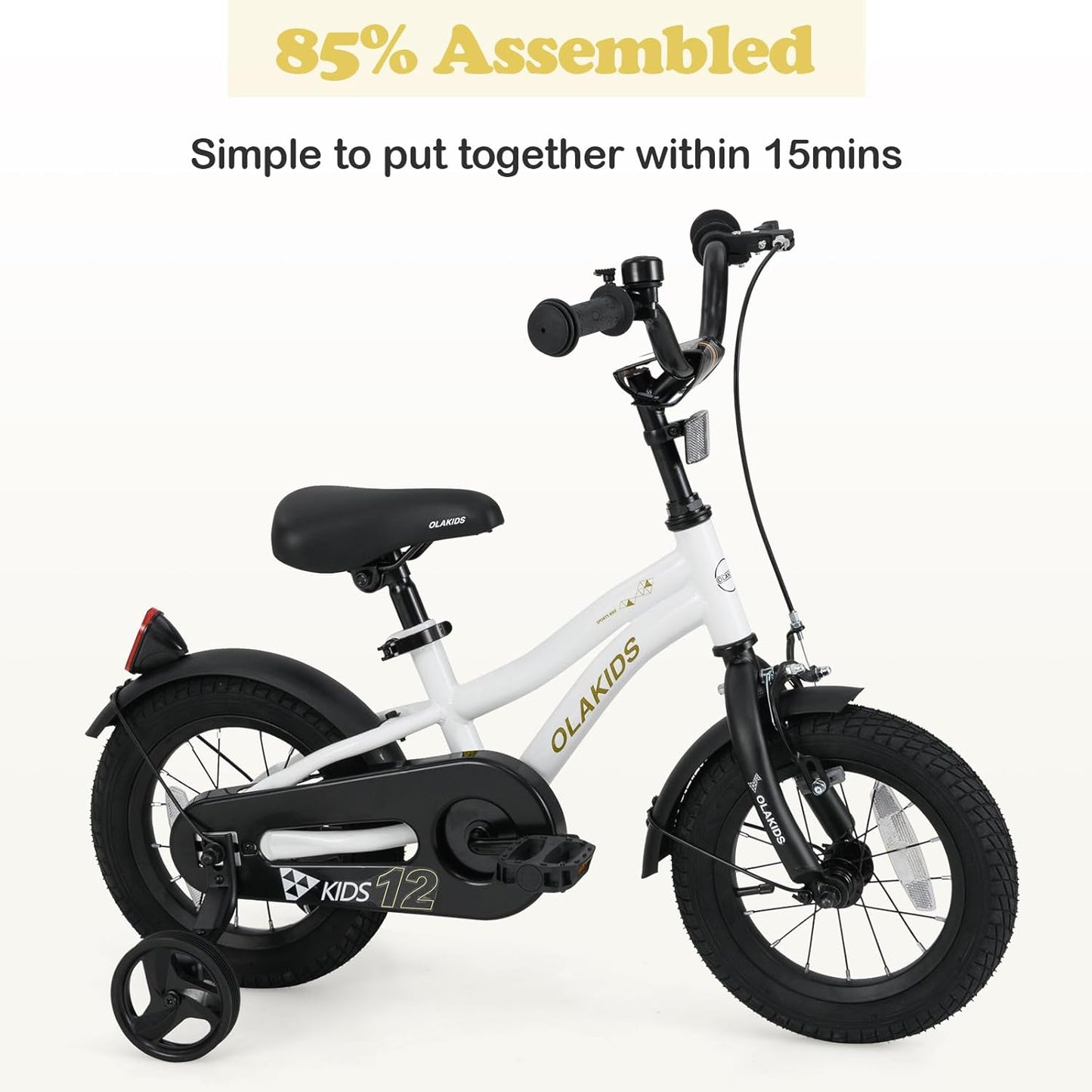 Olakids Kids Bike, 12 14 16 18 Inch Toddlers Bike with Training Wheels Safety Bell Adjustable Seat and Handlebar, Handbrake and Coaster Brake, Children's Bicycle for Boys Girls