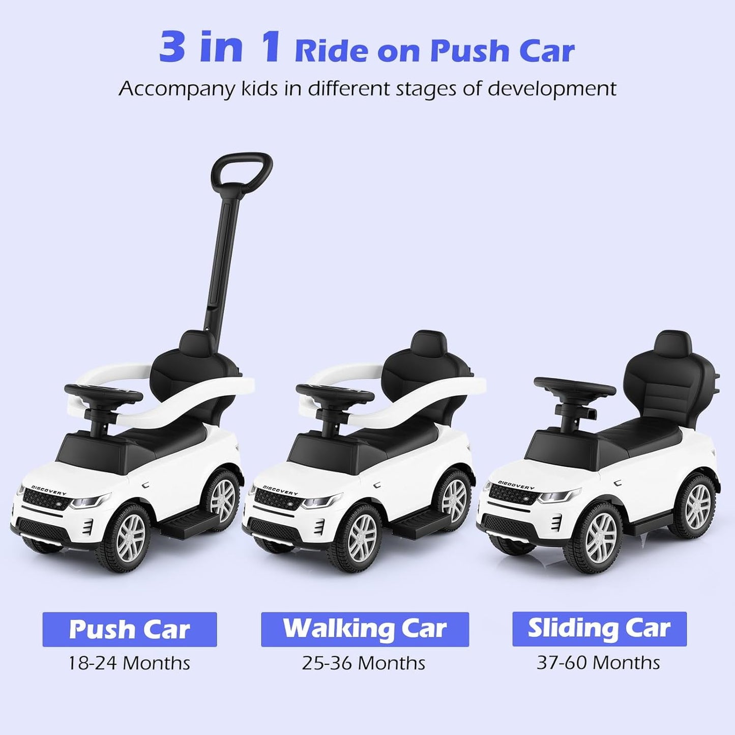 Licensed Land Rover Push Car for Toddlers by OLAKIDS, 3 in 1 Baby Stroller Sliding Walking Car with Parent Control Handle, Horn, Storage, Foot-to-Floor Ride on Toys for Boys Girls