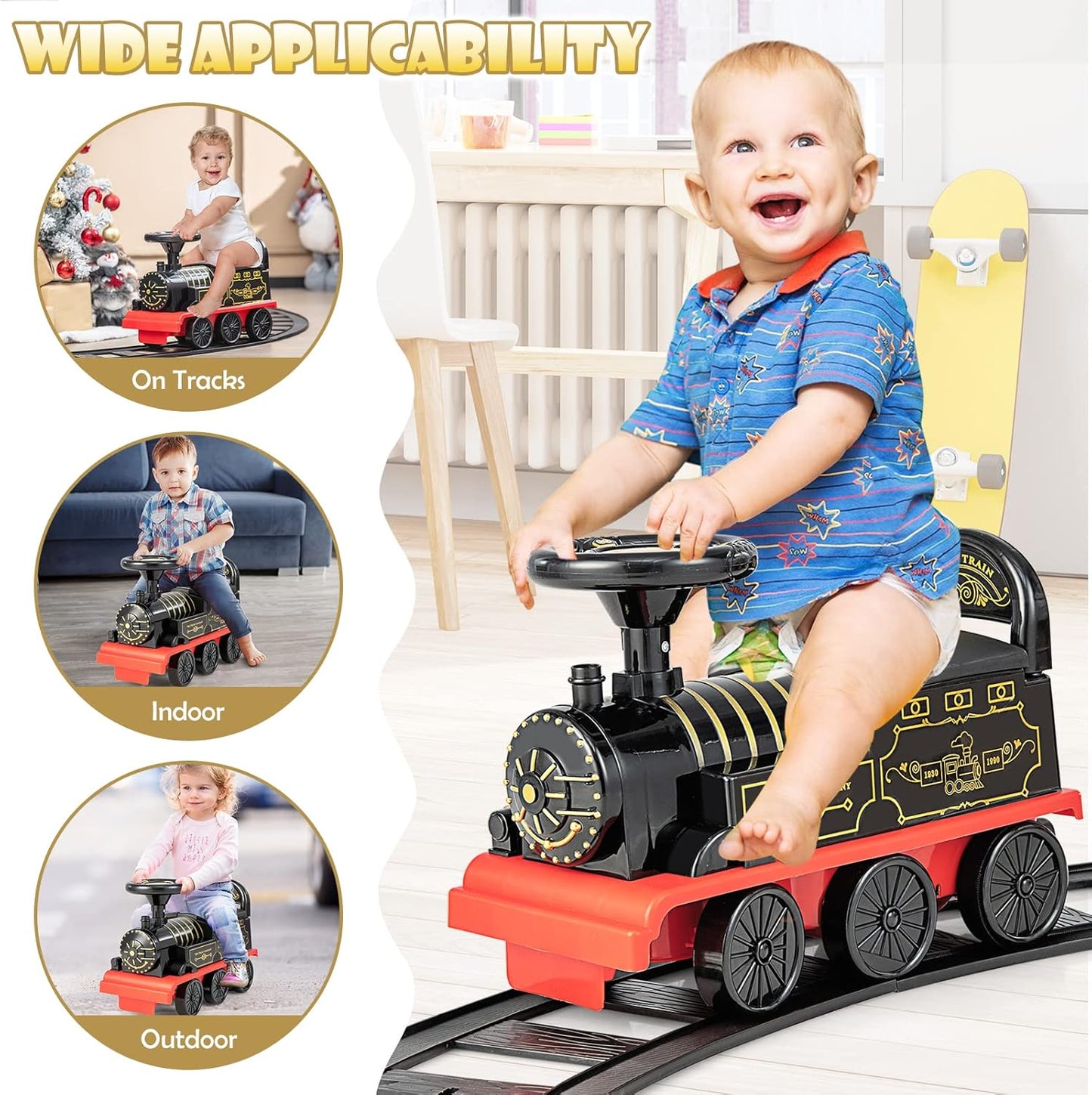 Olakids 6V Electric Ride On Train Track Set Christmas Circus for Kids