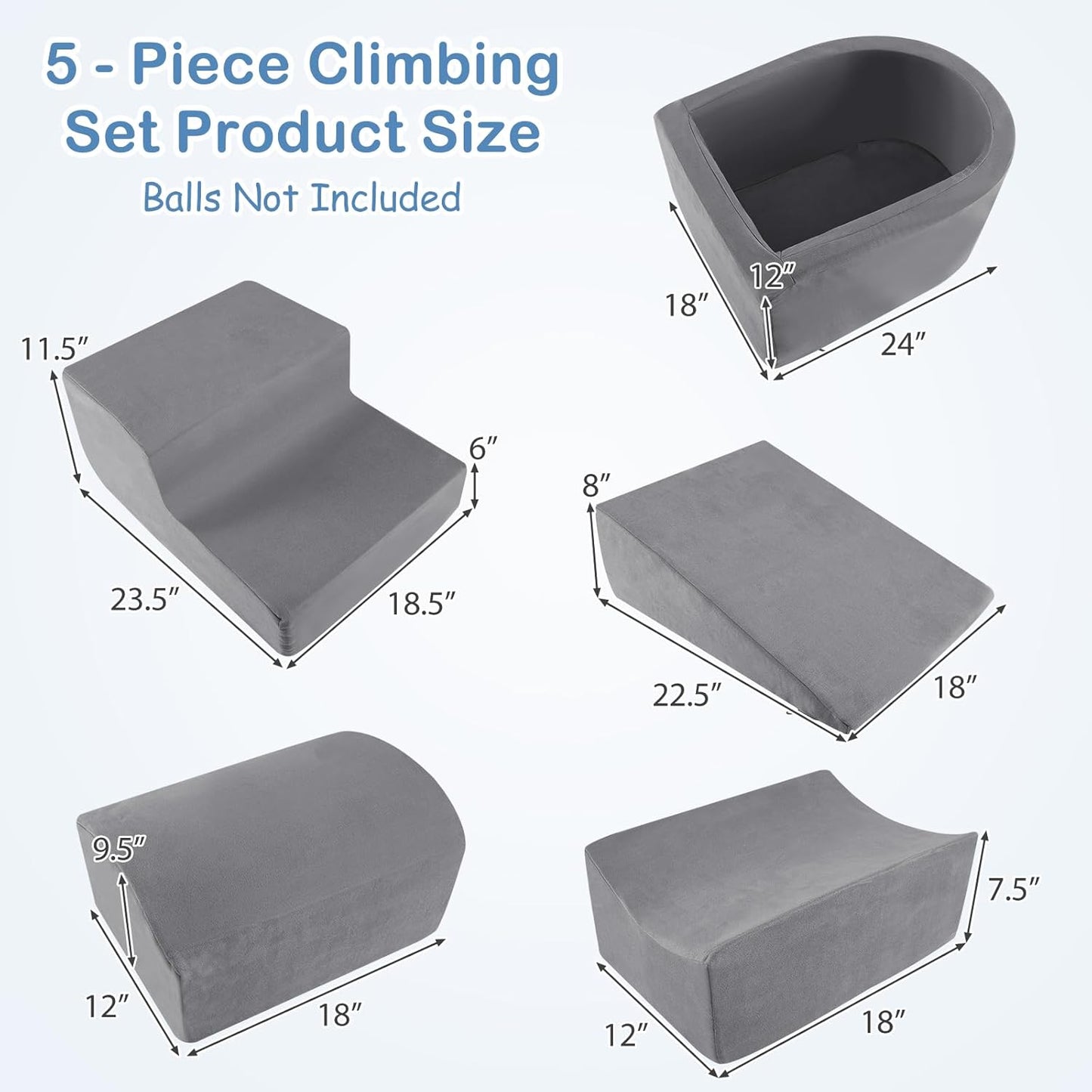 INFANS Climbing Toys for Toddlers, Foam Climbing Blocks and Ball Pit for Baby, 5pc Kids Climb and Crawl Block Activity Structure Play Set, Indoor Foam Play Gym for Crawling and Sliding