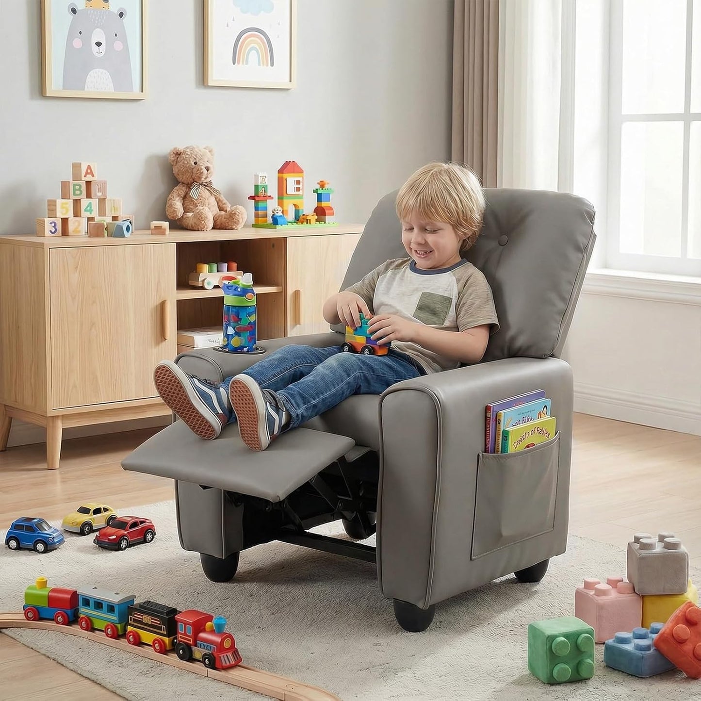 OLAKIDS Kids Recliner, Toddler Lounge Chair with Adjustable Backrest Footrest