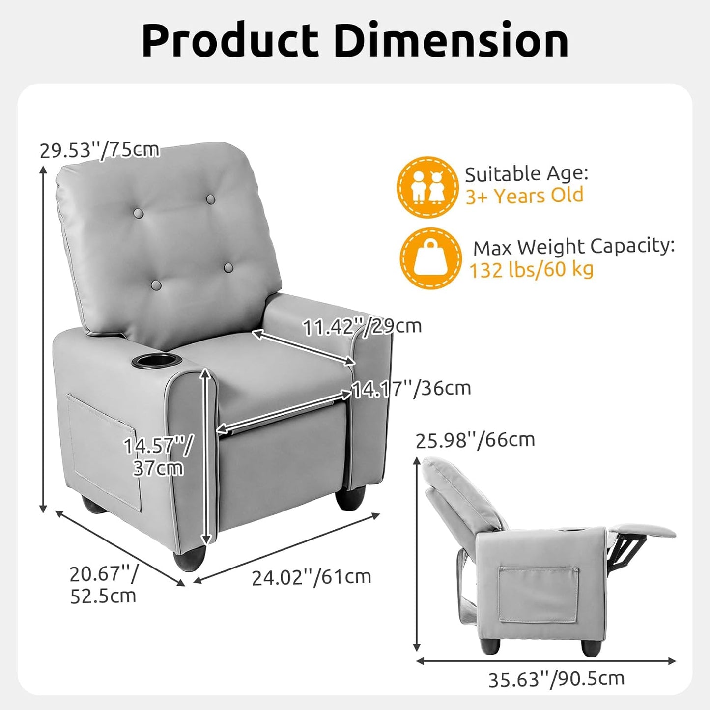 OLAKIDS Kids Recliner, Toddler Lounge Chair with Adjustable Backrest Footrest