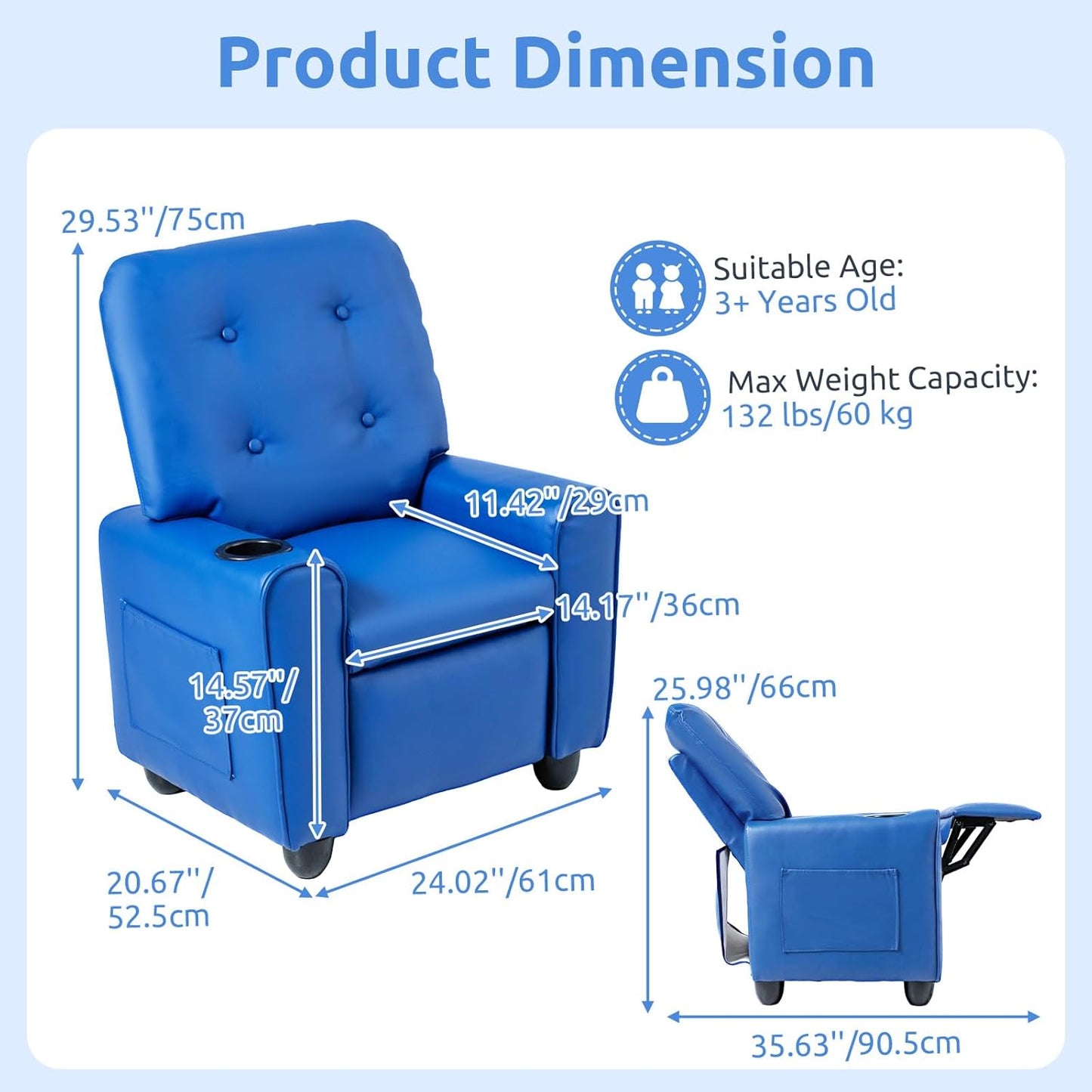 OLAKIDS Kids Recliner, Toddler Lounge Chair with Adjustable Backrest Footrest