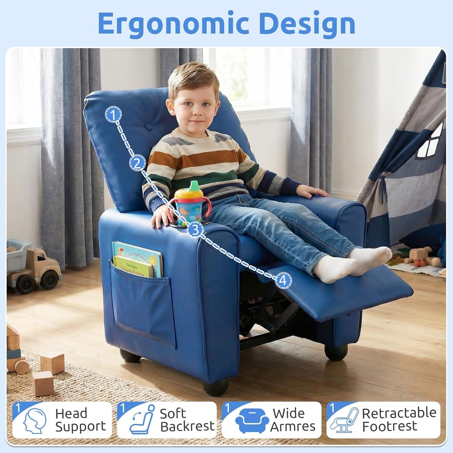 OLAKIDS Kids Recliner, Toddler Lounge Chair with Adjustable Backrest Footrest