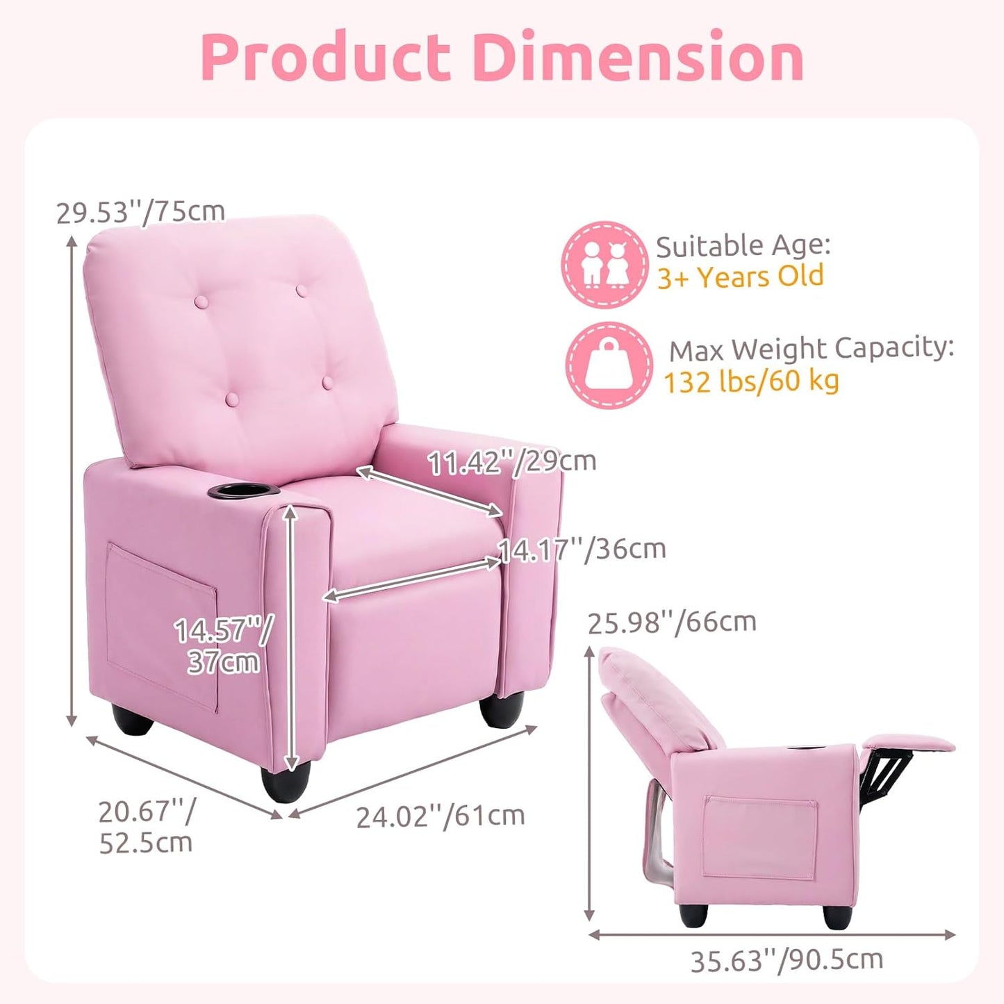 OLAKIDS Kids Recliner, Toddler Lounge Chair with Adjustable Backrest Footrest