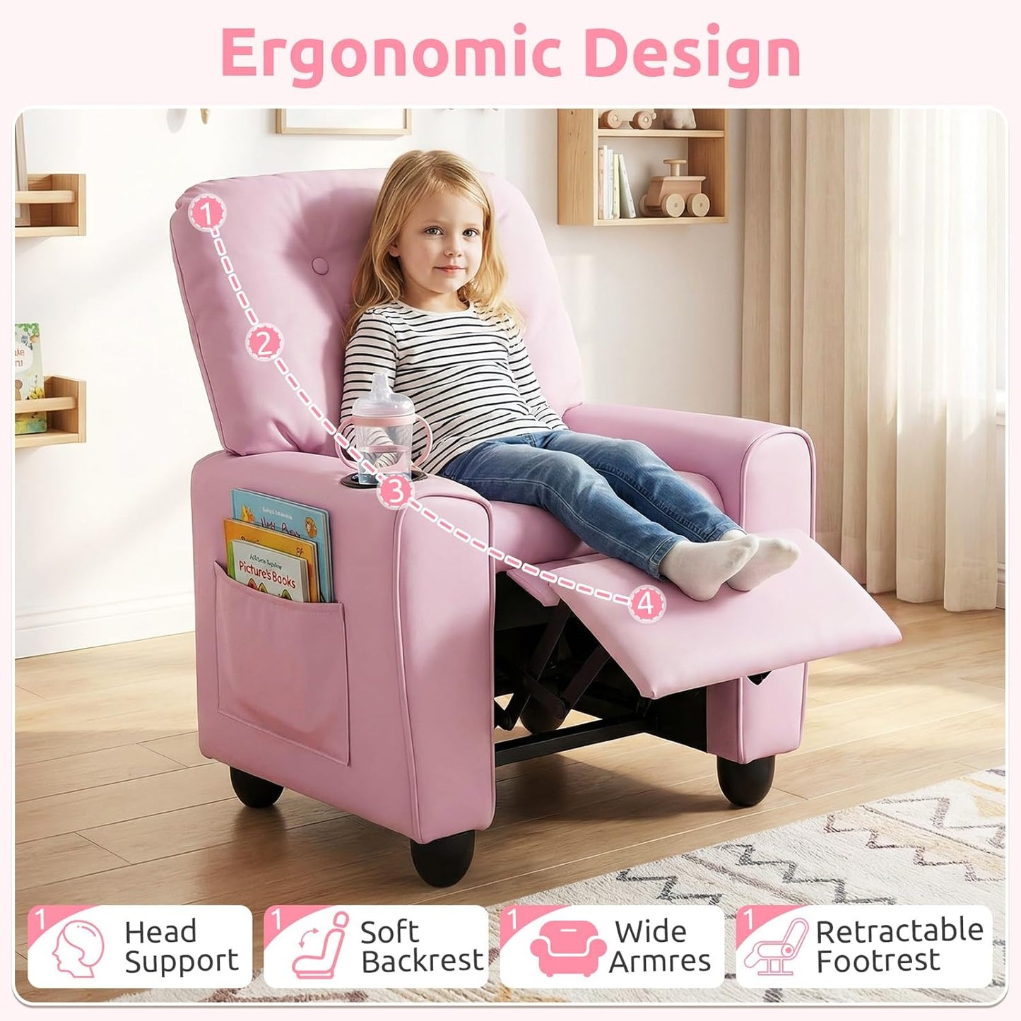 OLAKIDS Kids Recliner, Toddler Lounge Chair with Adjustable Backrest Footrest