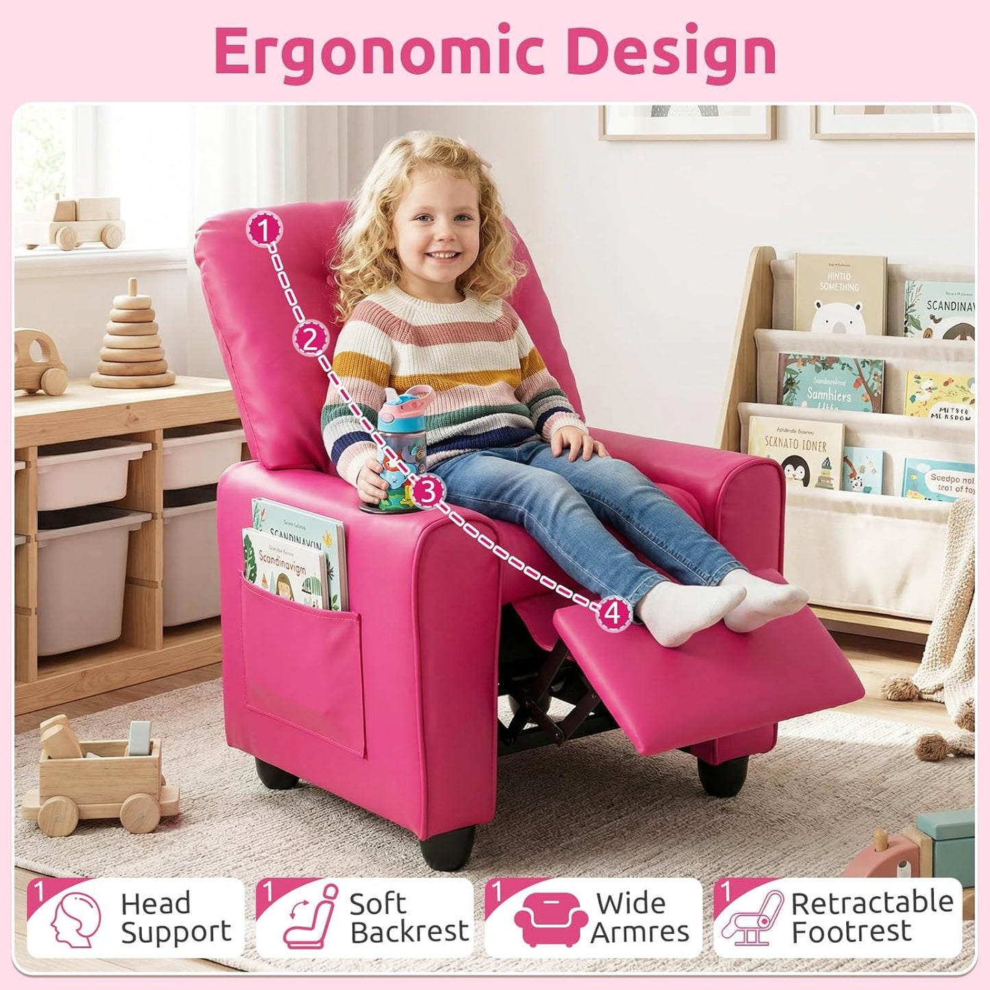 OLAKIDS Kids Recliner, Toddler Lounge Chair with Adjustable Backrest Footrest