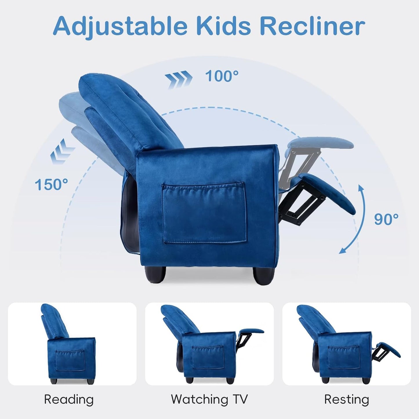 OLAKIDS Kids Recliner, Toddler Lounge Chair with Adjustable Backrest Footrest Cup Holder Side Pockets