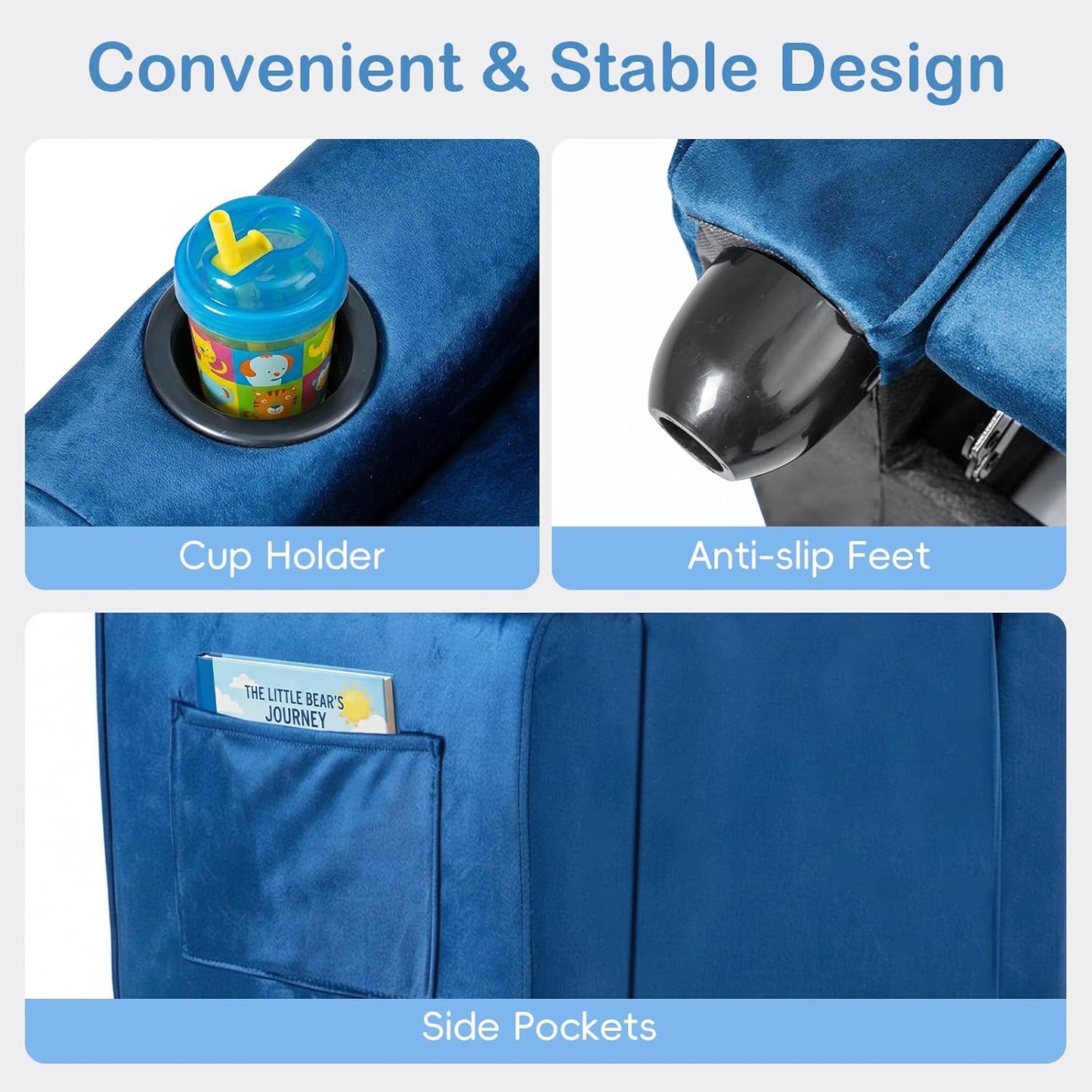 OLAKIDS Kids Recliner, Toddler Lounge Chair with Adjustable Backrest Footrest Cup Holder Side Pockets