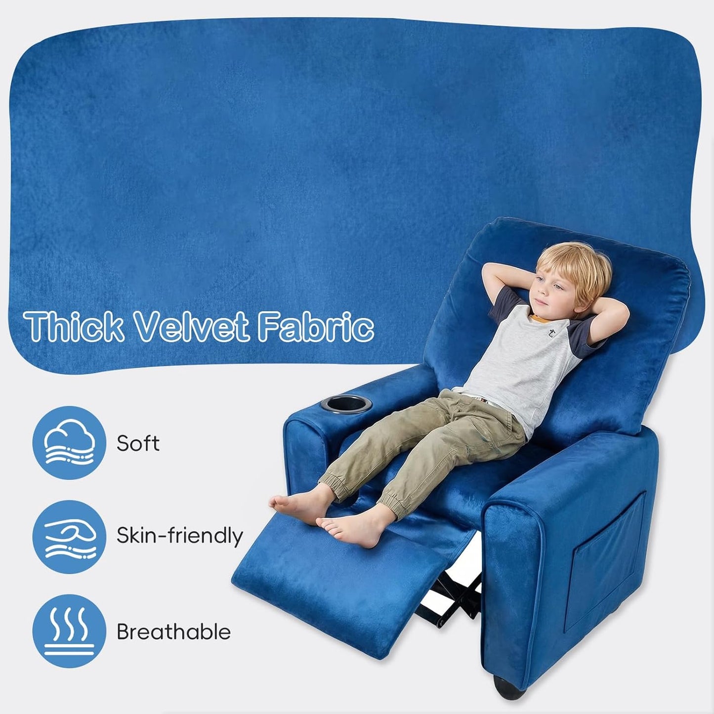 OLAKIDS Kids Recliner, Toddler Lounge Chair with Adjustable Backrest Footrest Cup Holder Side Pockets