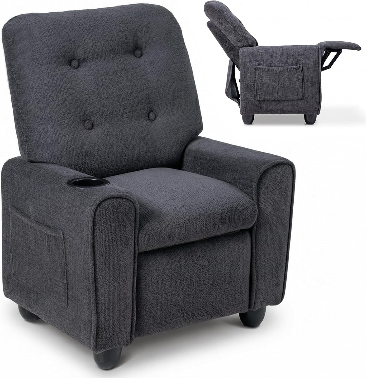 OLAKIDS Kids Recliner, Toddler Lounge Chair with Adjustable Backrest Footrest Cup Holder Side Pockets