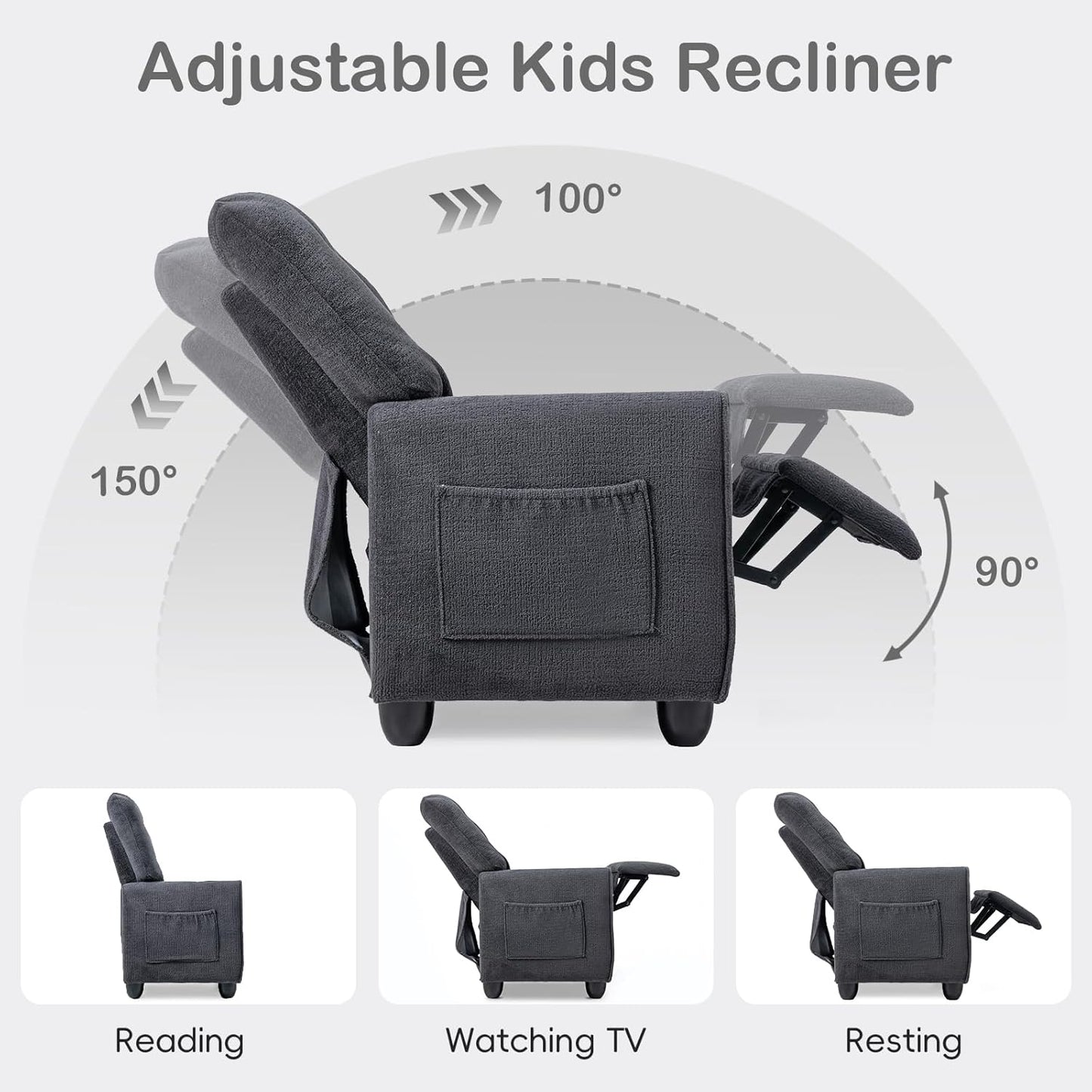 OLAKIDS Kids Recliner, Toddler Lounge Chair with Adjustable Backrest Footrest Cup Holder Side Pockets