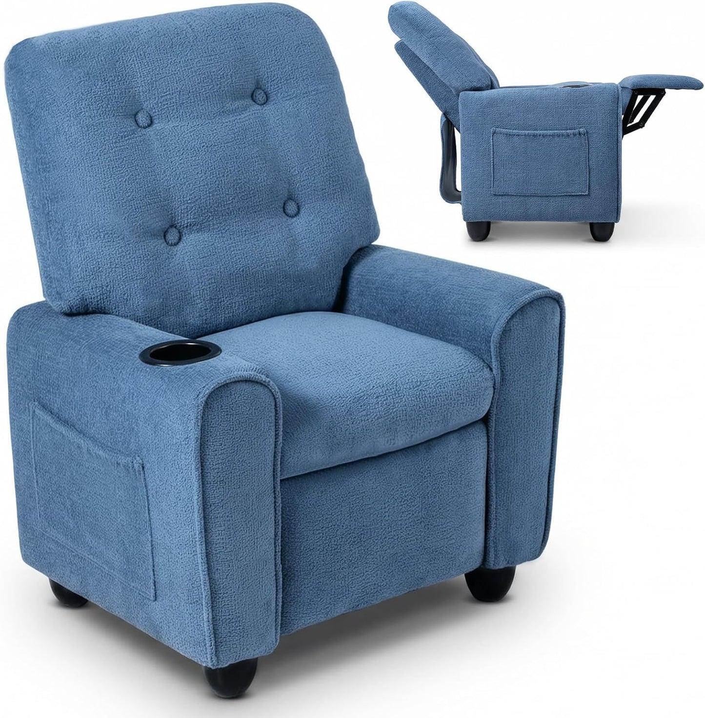 OLAKIDS Kids Recliner, Toddler Lounge Chair with Adjustable Backrest Footrest Cup Holder Side Pockets