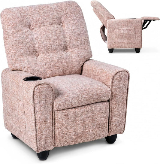OLAKIDS Kids Recliner, Toddler Lounge Chair with Adjustable Backrest Footrest Cup Holder Side Pockets