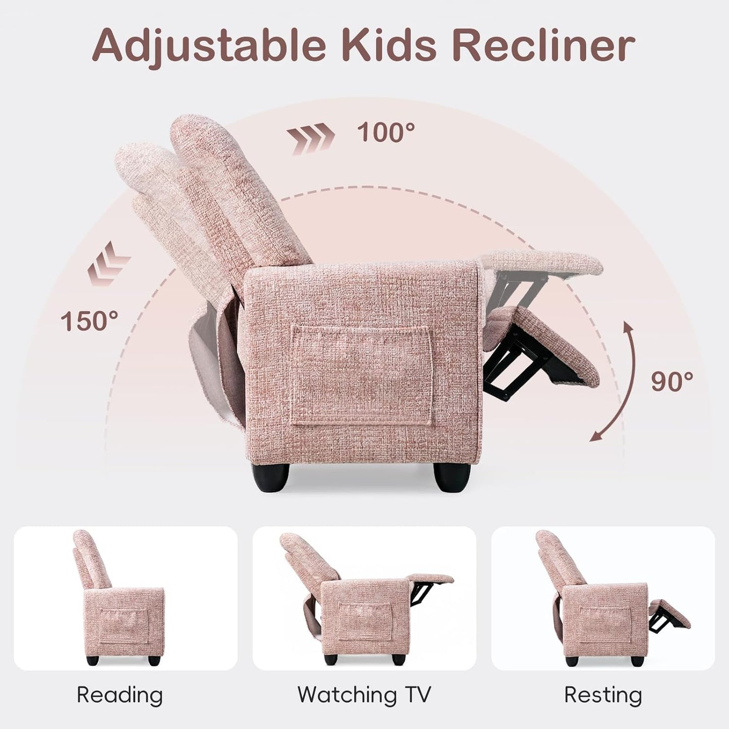 OLAKIDS Kids Recliner, Toddler Lounge Chair with Adjustable Backrest Footrest Cup Holder Side Pockets