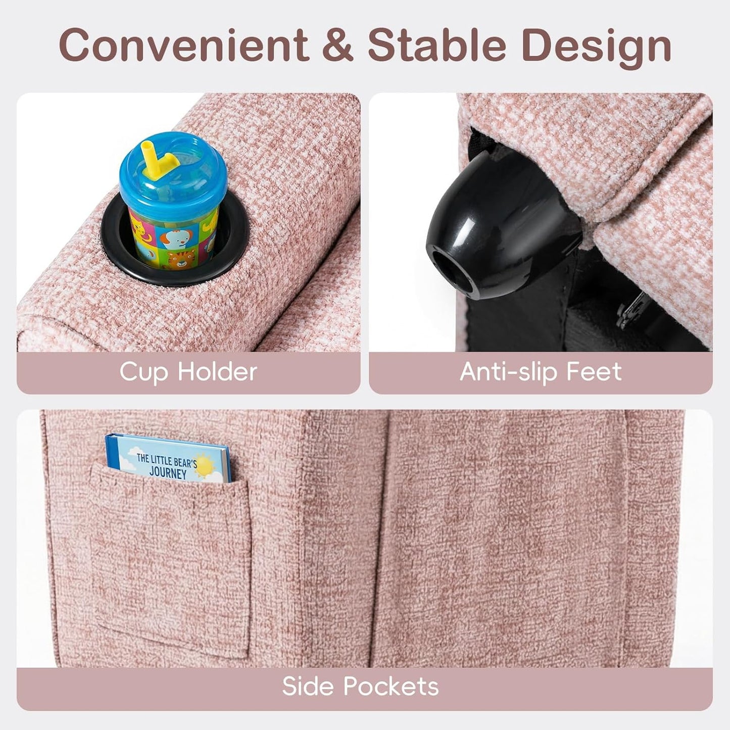 OLAKIDS Kids Recliner, Toddler Lounge Chair with Adjustable Backrest Footrest Cup Holder Side Pockets