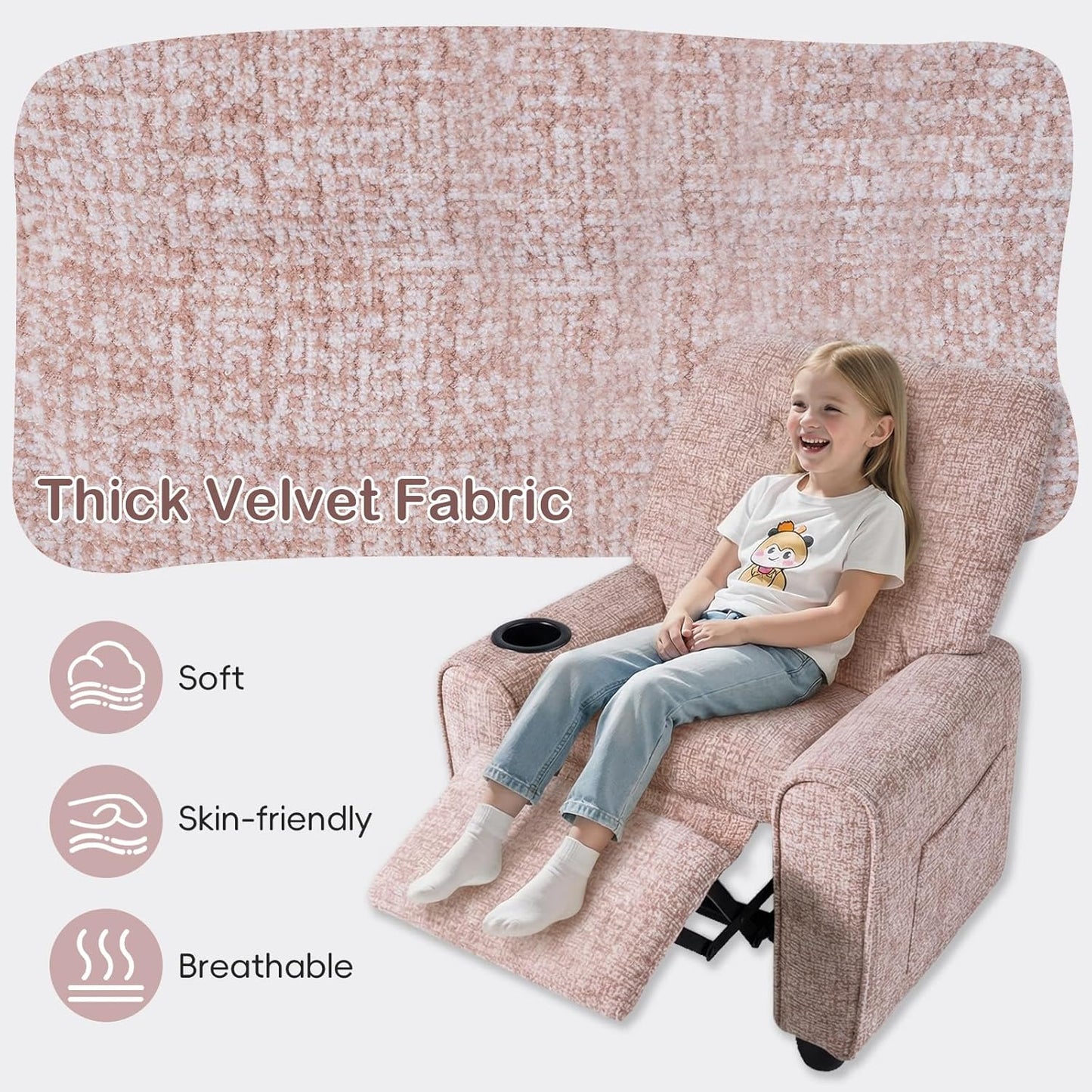 OLAKIDS Kids Recliner, Toddler Lounge Chair with Adjustable Backrest Footrest Cup Holder Side Pockets