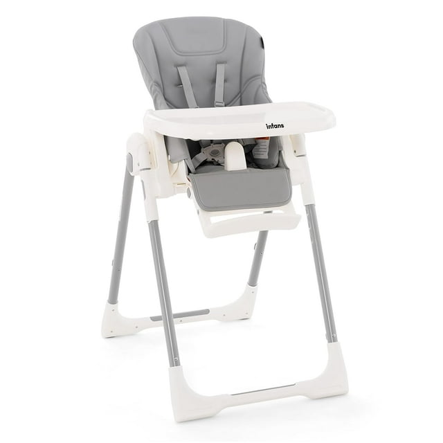 INFANS High Chair for Babies & Toddlers, Foldable Highchair with Multiple Adjustable Backrest Footrest Seat Height, Removable Tray, Detachable PU Leather Cushion, Built-in Rear Wheels