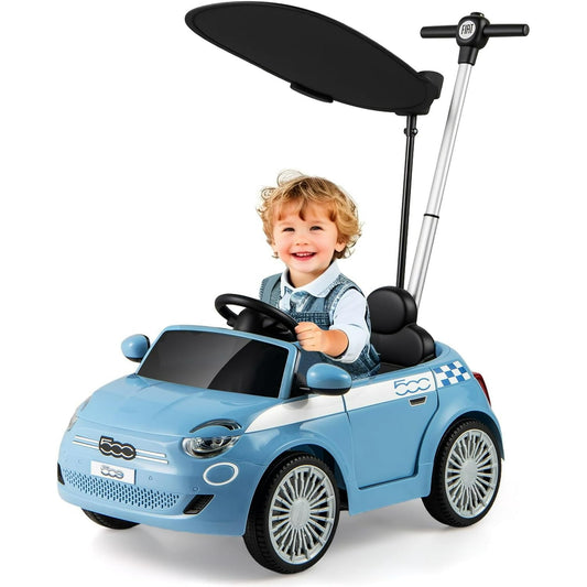 Licensed Fiat 500 Ride on Push Car by OLAKIDS, 3 in 1 Baby Stroller Sliding Walking Car with Retractable Footrest, Parent Control Handle, Horn, Foot-to-Floor Toys for Kids Toddlers 18 Month+