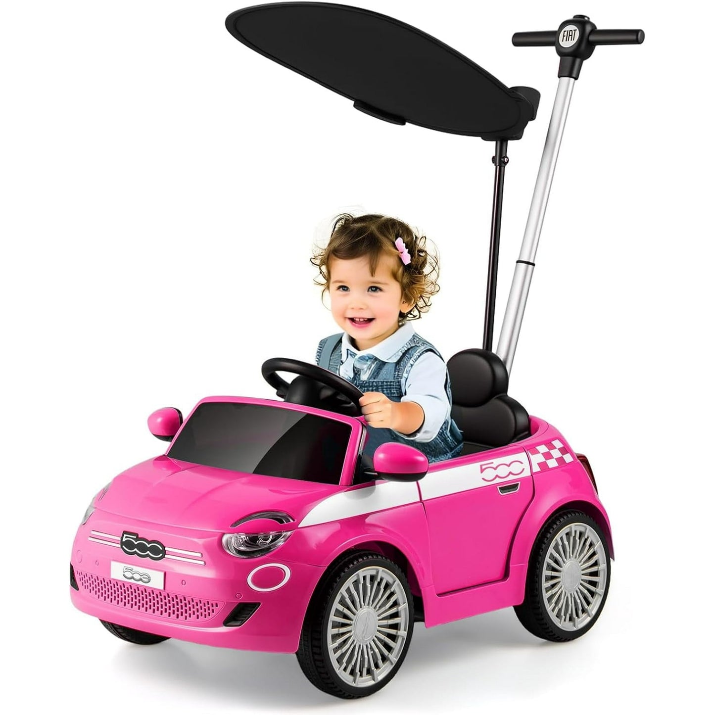 Licensed Fiat 500 Ride on Push Car by OLAKIDS, 3 in 1 Baby Stroller Sliding Walking Car with Retractable Footrest, Parent Control Handle, Horn, Foot-to-Floor Toys for Kids Toddlers 18 Month+