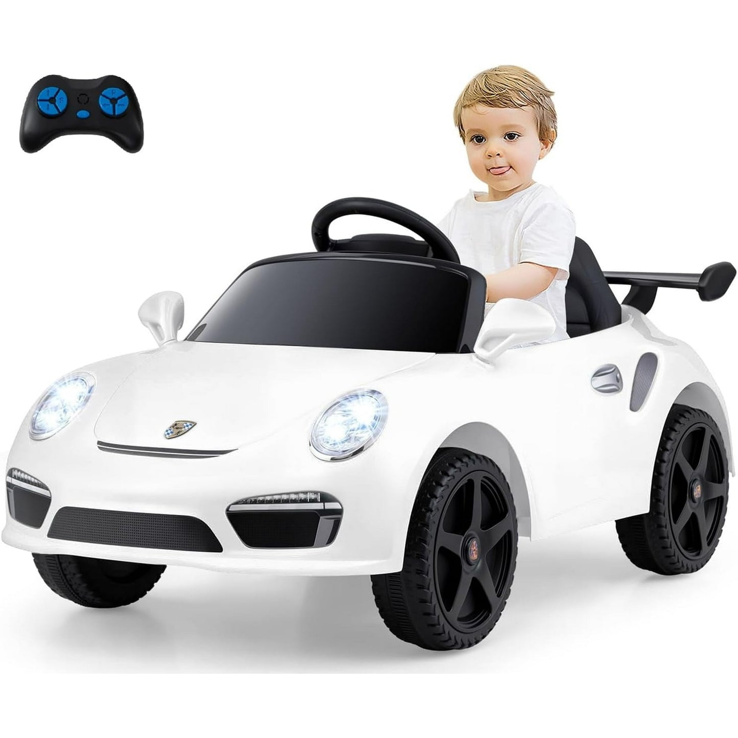 Licensed Porsche 12V Pink Ride on Car by OLAKIDS, Electric Vehicle Battery Powered with Remote Control, Headlight, Bluetooth, Power Display, 4 Wheeler Toys for Kids Girls Boys