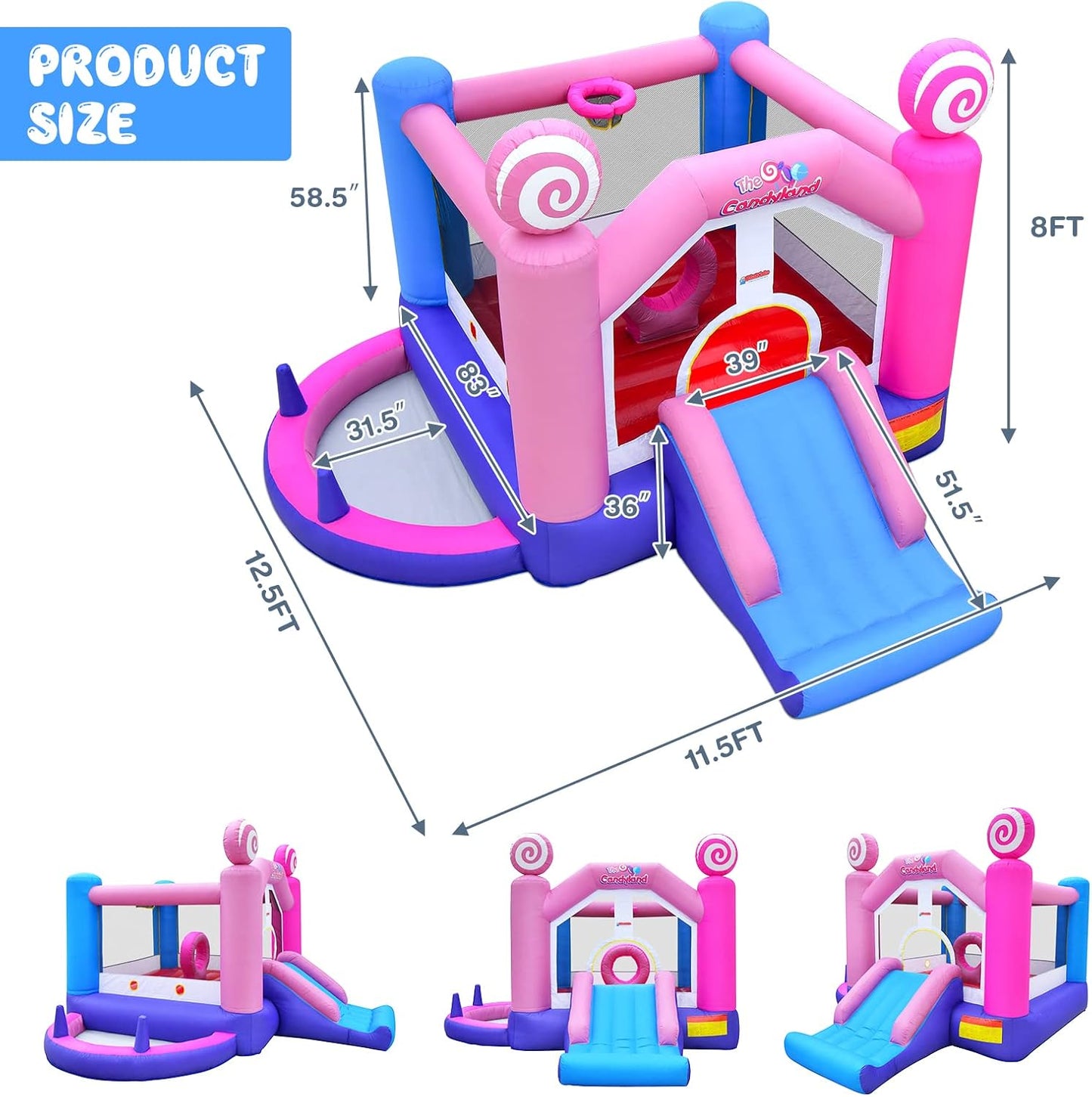 OLAKIDS Inflatable Bounce House, Princess Pink Jumping Castle Kids Candyland