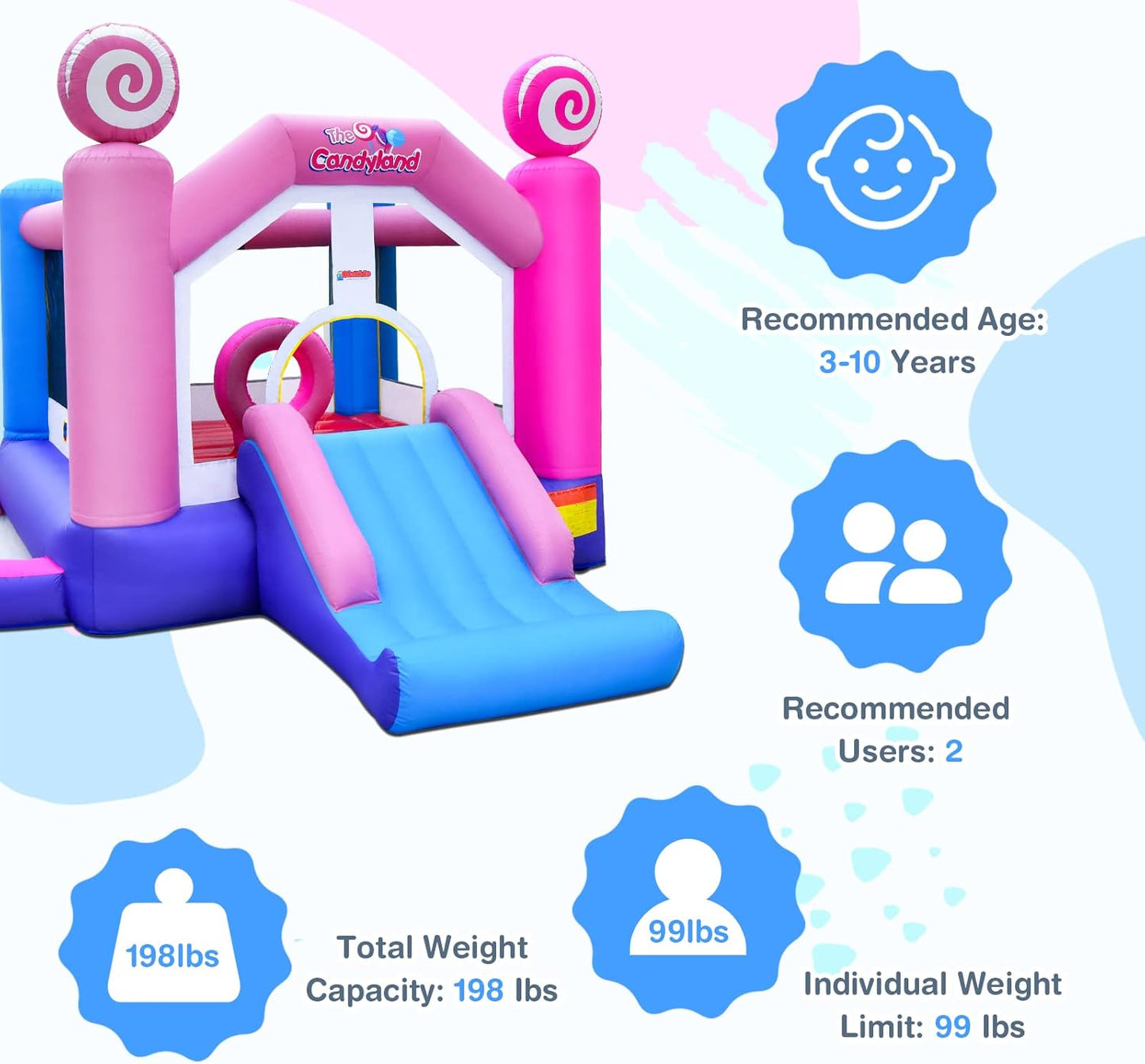 OLAKIDS Inflatable Bounce House, Princess Pink Jumping Castle Kids Candyland