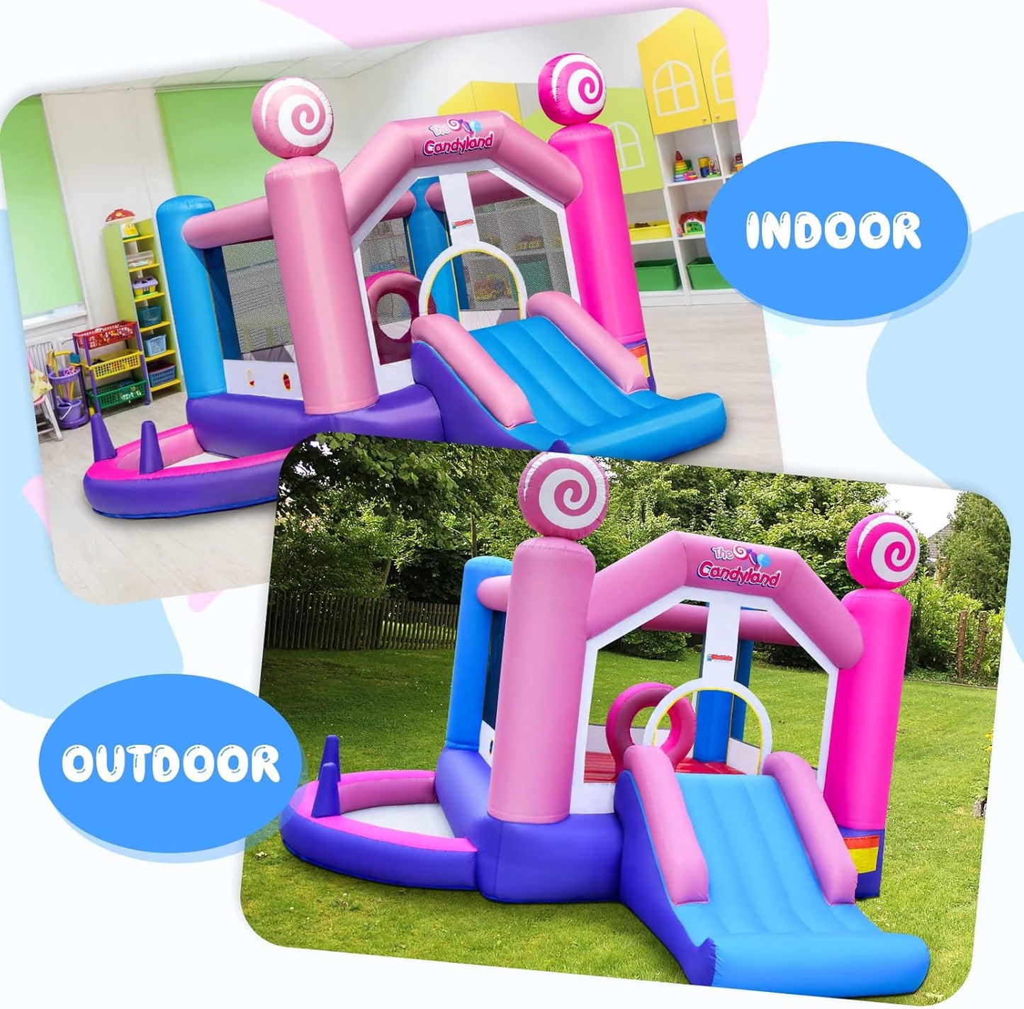OLAKIDS Inflatable Bounce House, Princess Pink Jumping Castle Kids Candyland