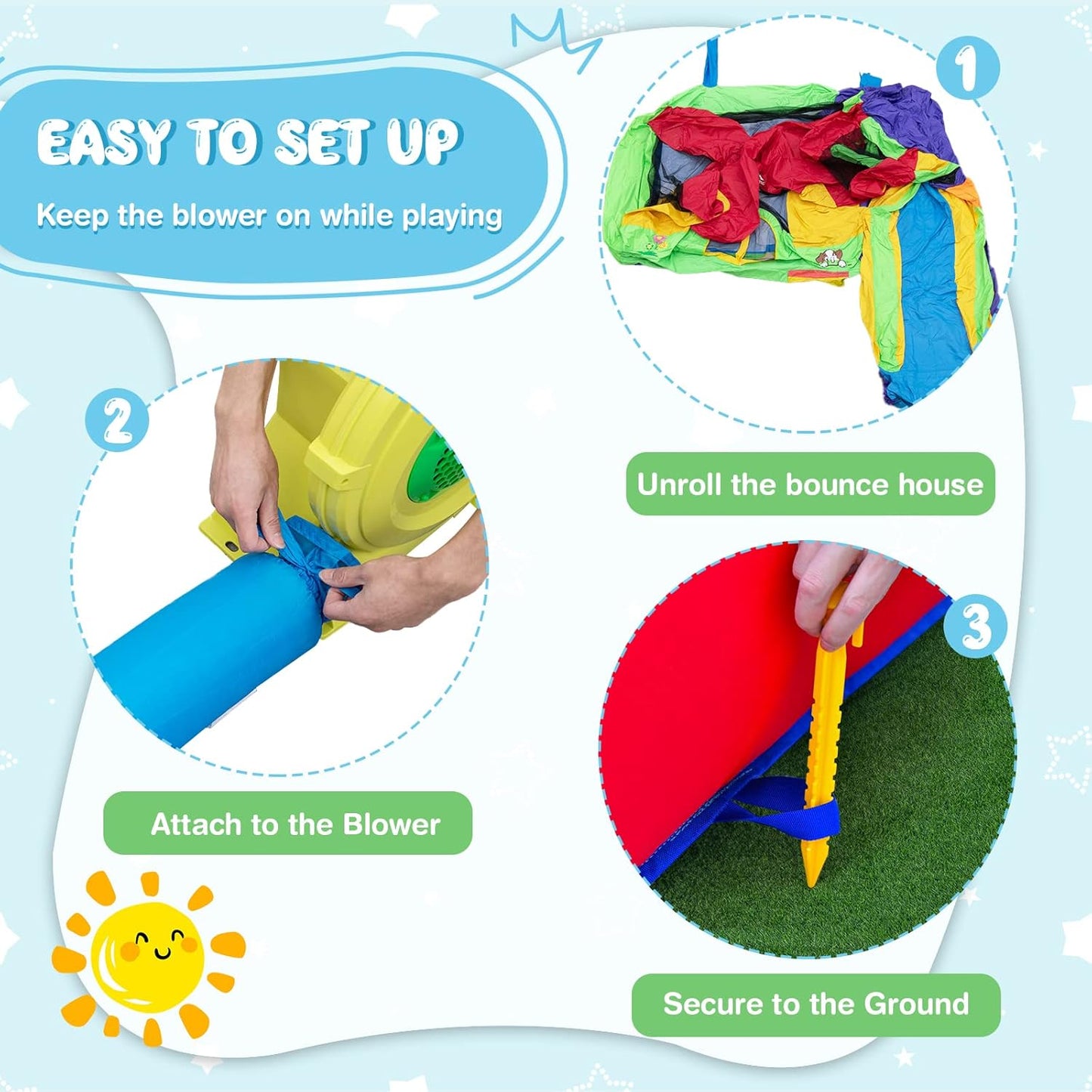 OLAKIDS Inflatable Bounce House, Kids Jumping Castle with 680W Blower 50PCS Ocean Balls Carry Bag Repair Patches