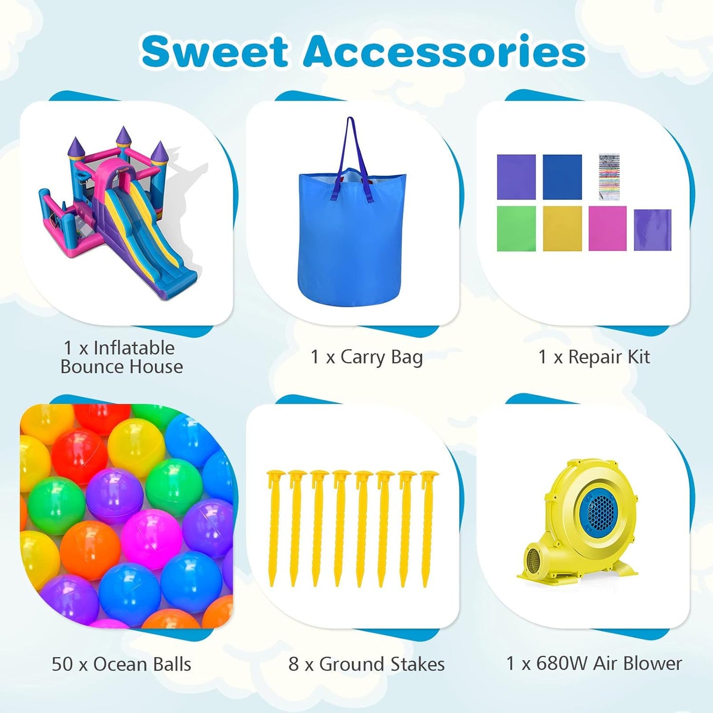 OLAKIDS Pink Inflatable Bounce House: Slide, Ball Pit, Climbing Wall & Basketball Rim