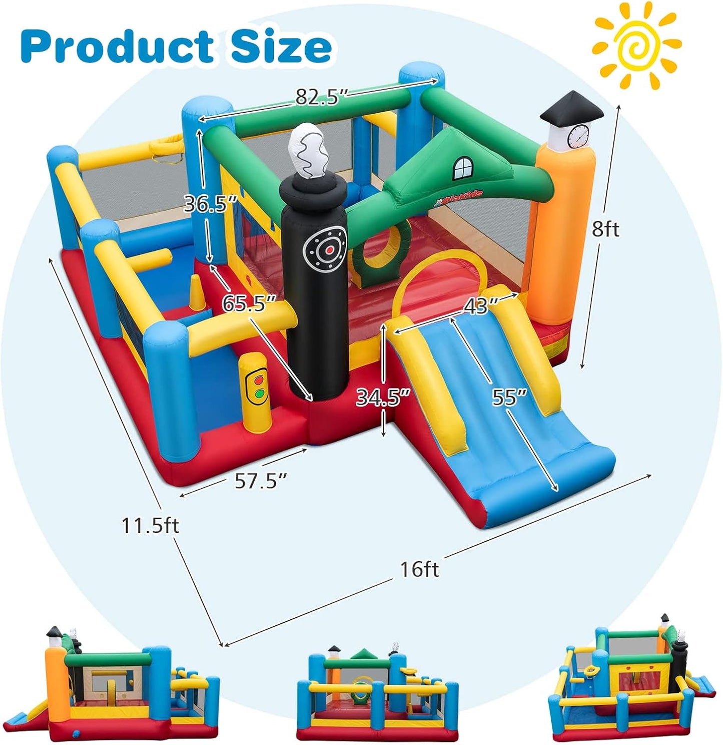OLAKIDS Inflatable Bounce House, Train Theme Kids Jumping Castle  Indoor Outdoor Inflatable Obstacle Course with 950W Blower