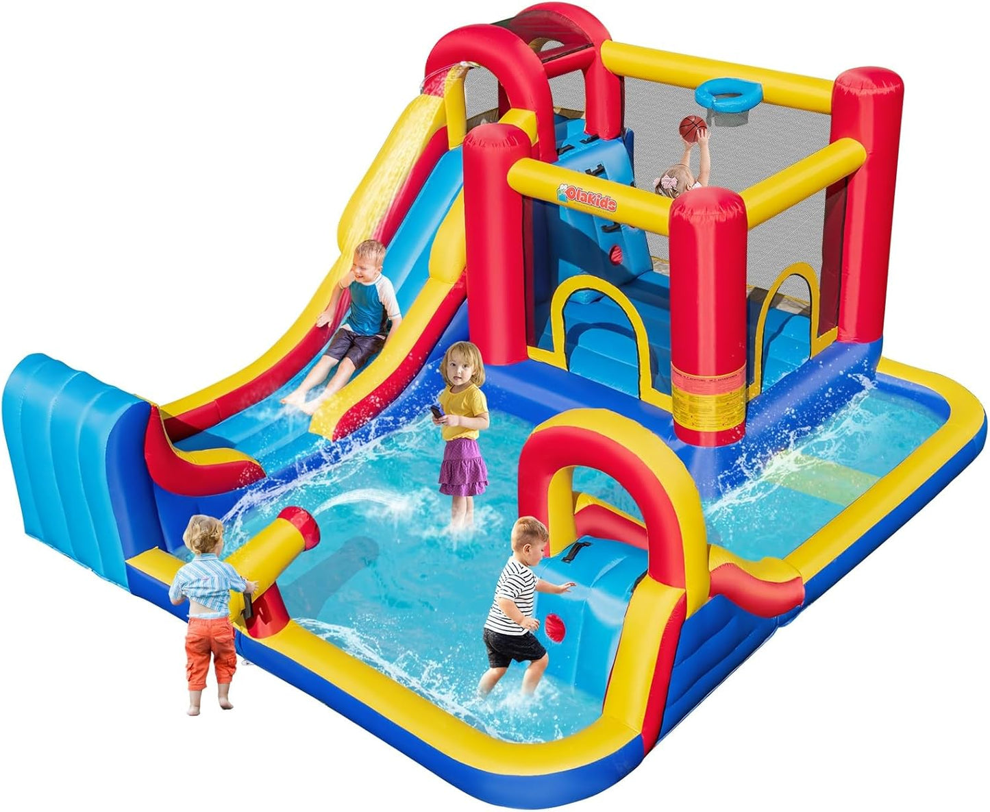 OLAKIDS Inflatable Water Slide 8 in 1 Bounce House Water Park with 2 Slides Splash Pools (Without Blower)
