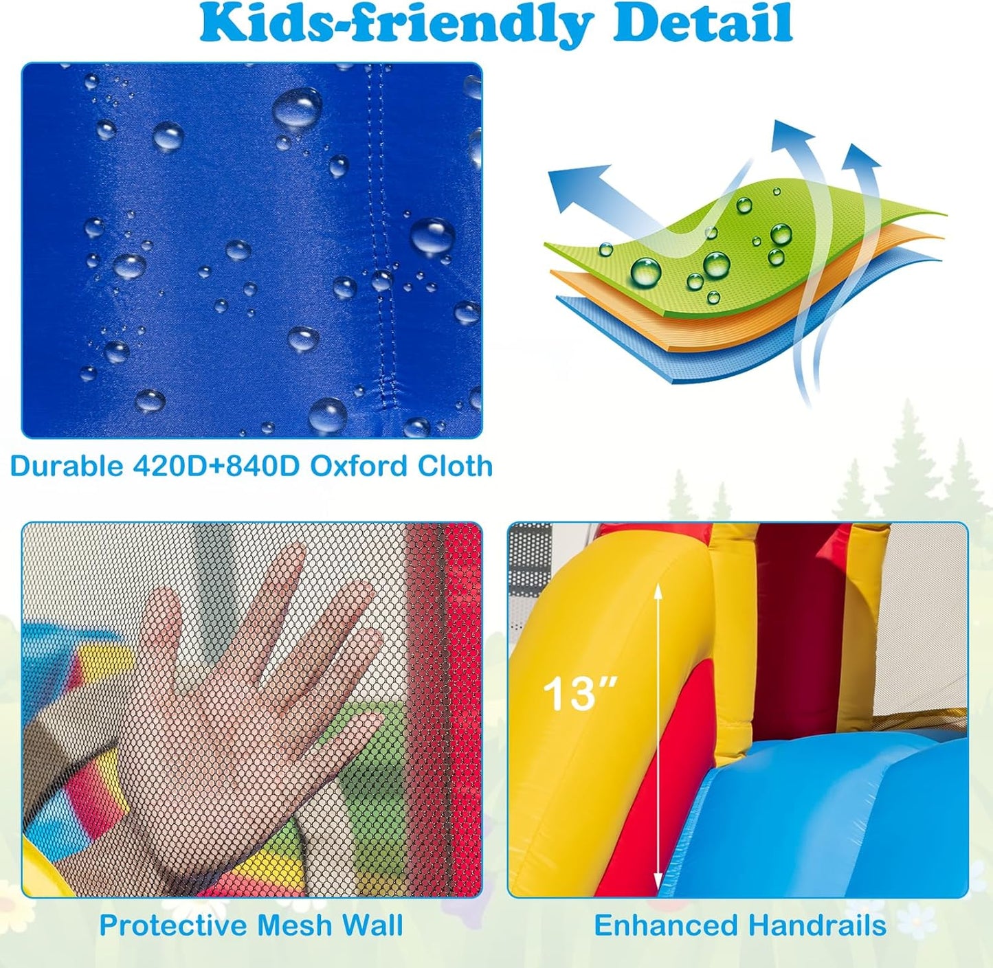 OLAKIDS Inflatable Water Slide 8 in 1 Bounce House Water Park with 2 Slides Splash Pools (Without Blower)