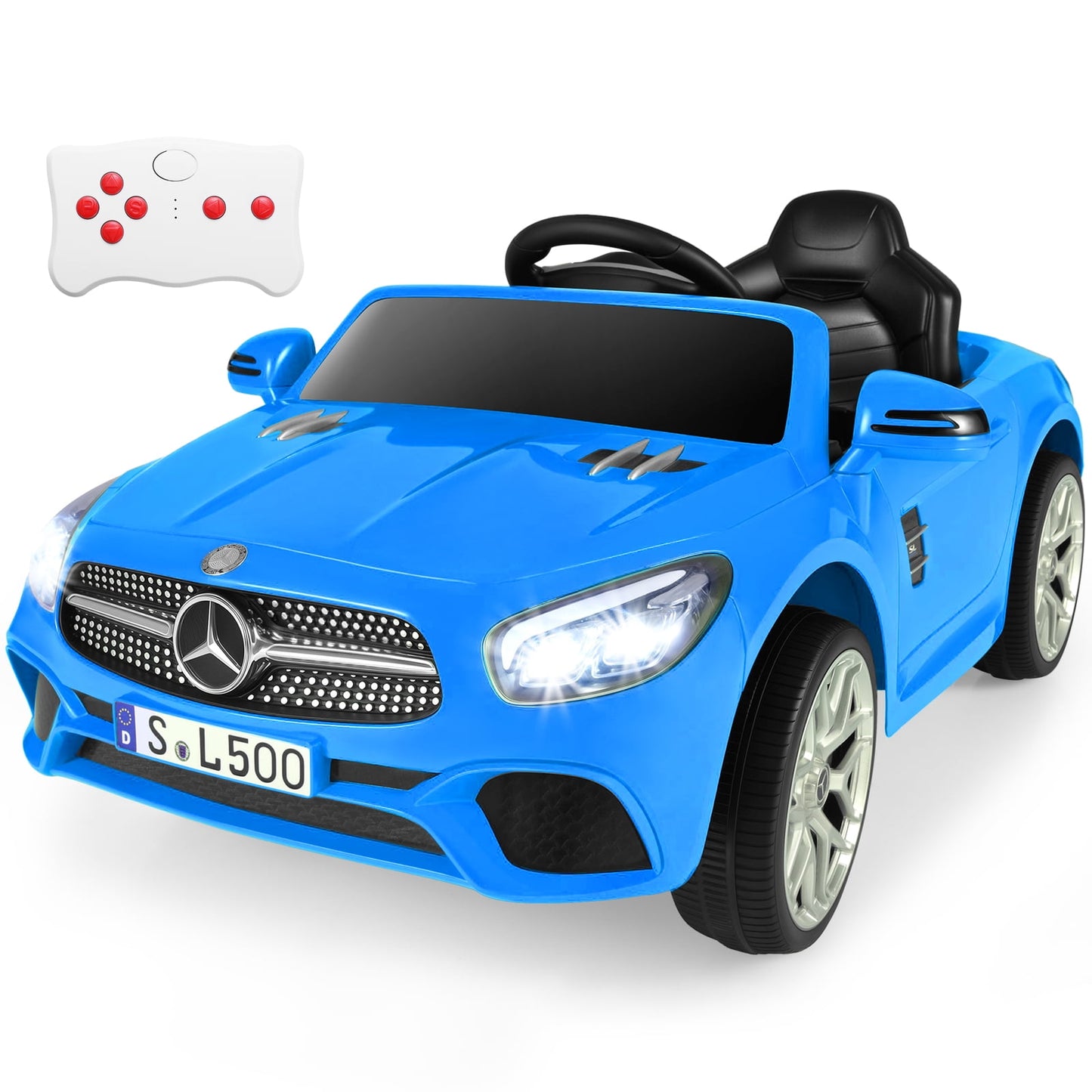 OLAKIDS 12V Electric Kids Ride On Car, Licensed Mercedes Benz SL500 Toy Car with Remote Control, MP3 Plug, USB, 2 Speeds, LED Lights, Battery Powered Toy Vehicle for Toddler Children (White)
