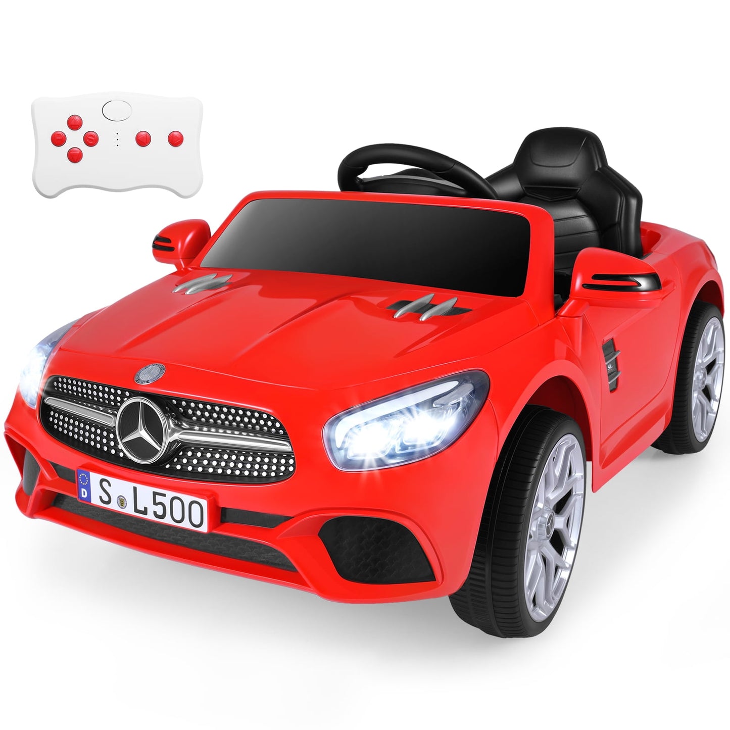 OLAKIDS 12V Electric Kids Ride On Car, Licensed Mercedes Benz SL500 Toy Car with Remote Control, MP3 Plug, USB, 2 Speeds, LED Lights, Battery Powered Toy Vehicle for Toddler Children (White)