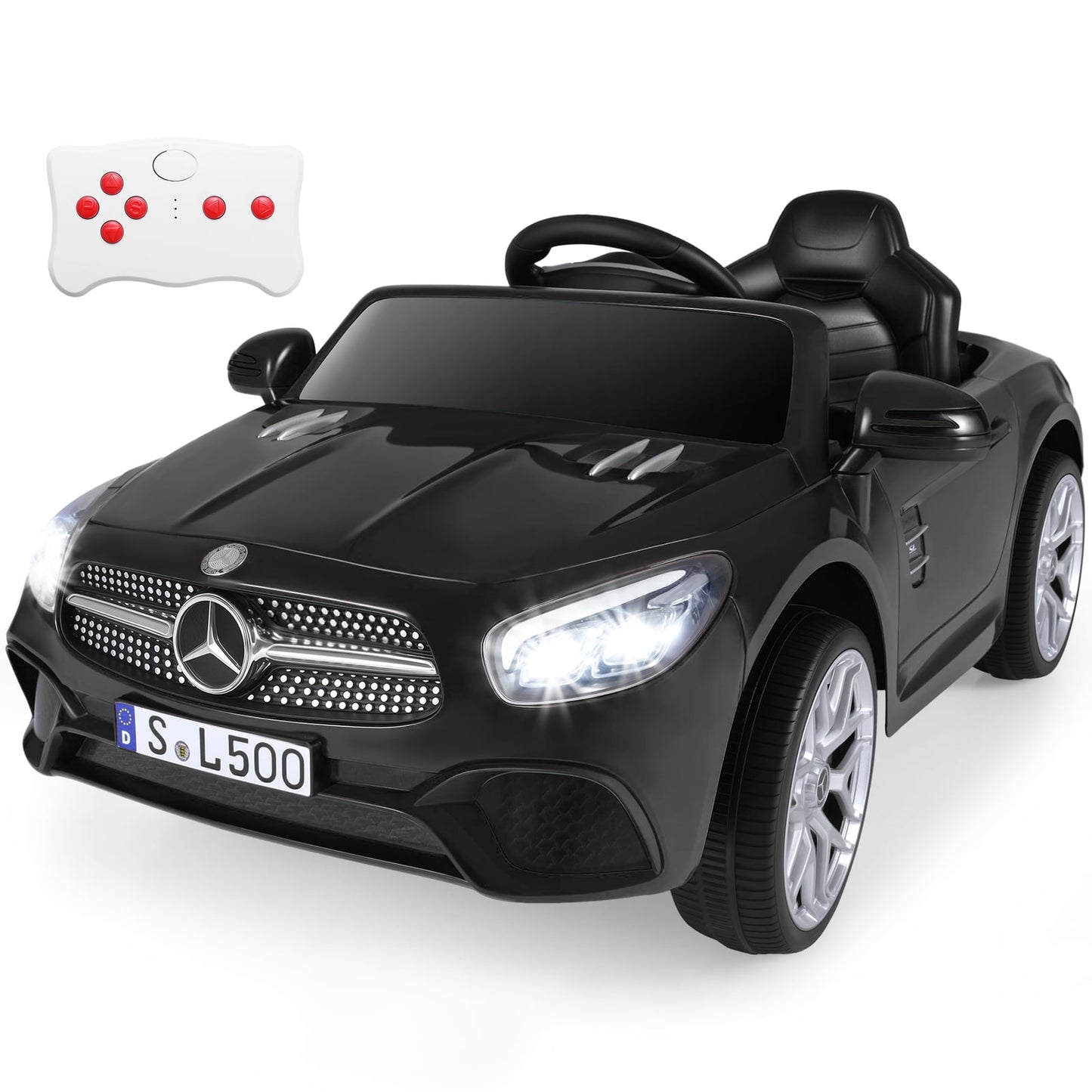 OLAKIDS 12V Electric Kids Ride On Car, Licensed Mercedes Benz SL500 Toy Car with Remote Control, MP3 Plug, USB, 2 Speeds, LED Lights, Battery Powered Toy Vehicle for Toddler Children (White)