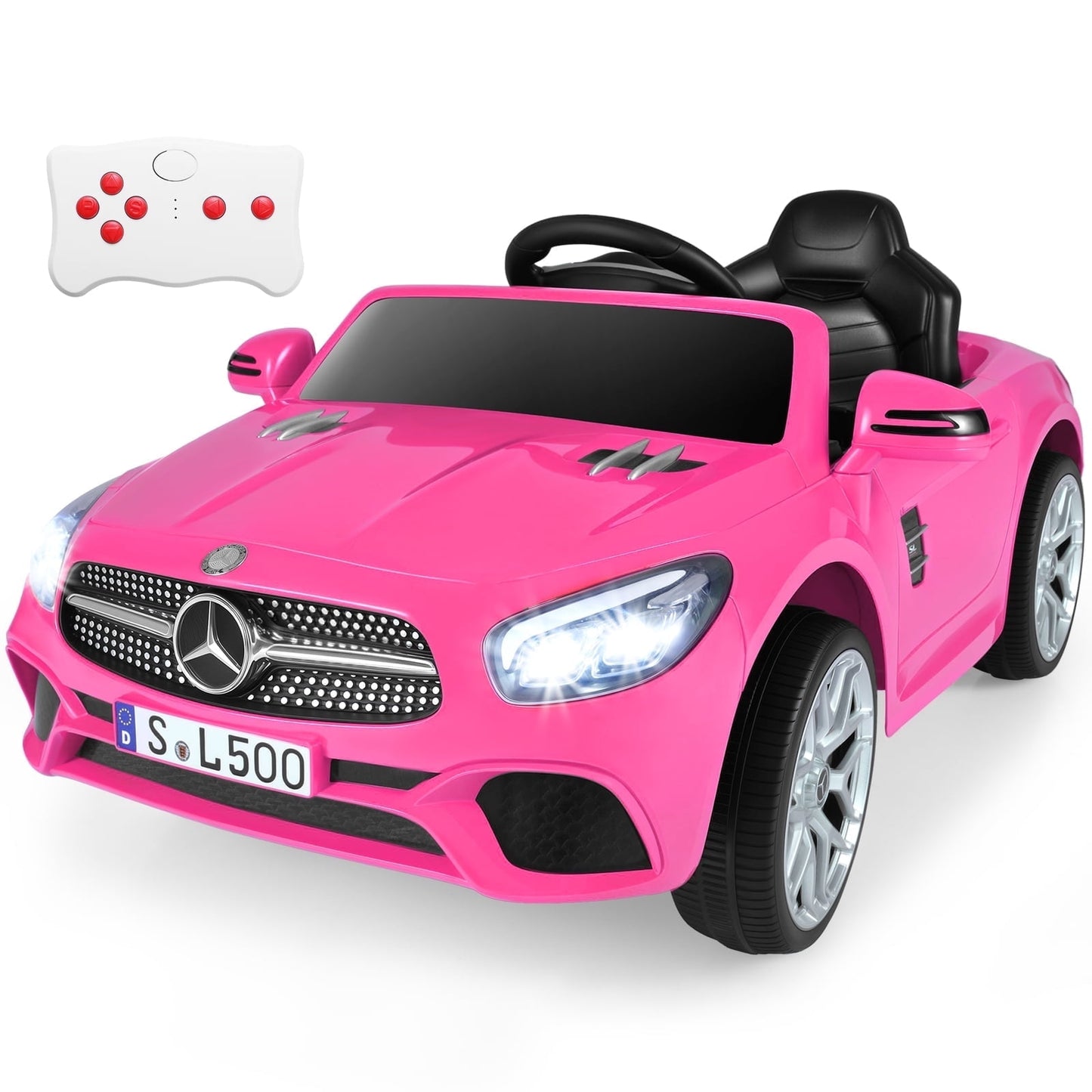 OLAKIDS 12V Electric Kids Ride On Car, Licensed Mercedes Benz SL500 Toy Car with Remote Control, MP3 Plug, USB, 2 Speeds, LED Lights, Battery Powered Toy Vehicle for Toddler Children (White)