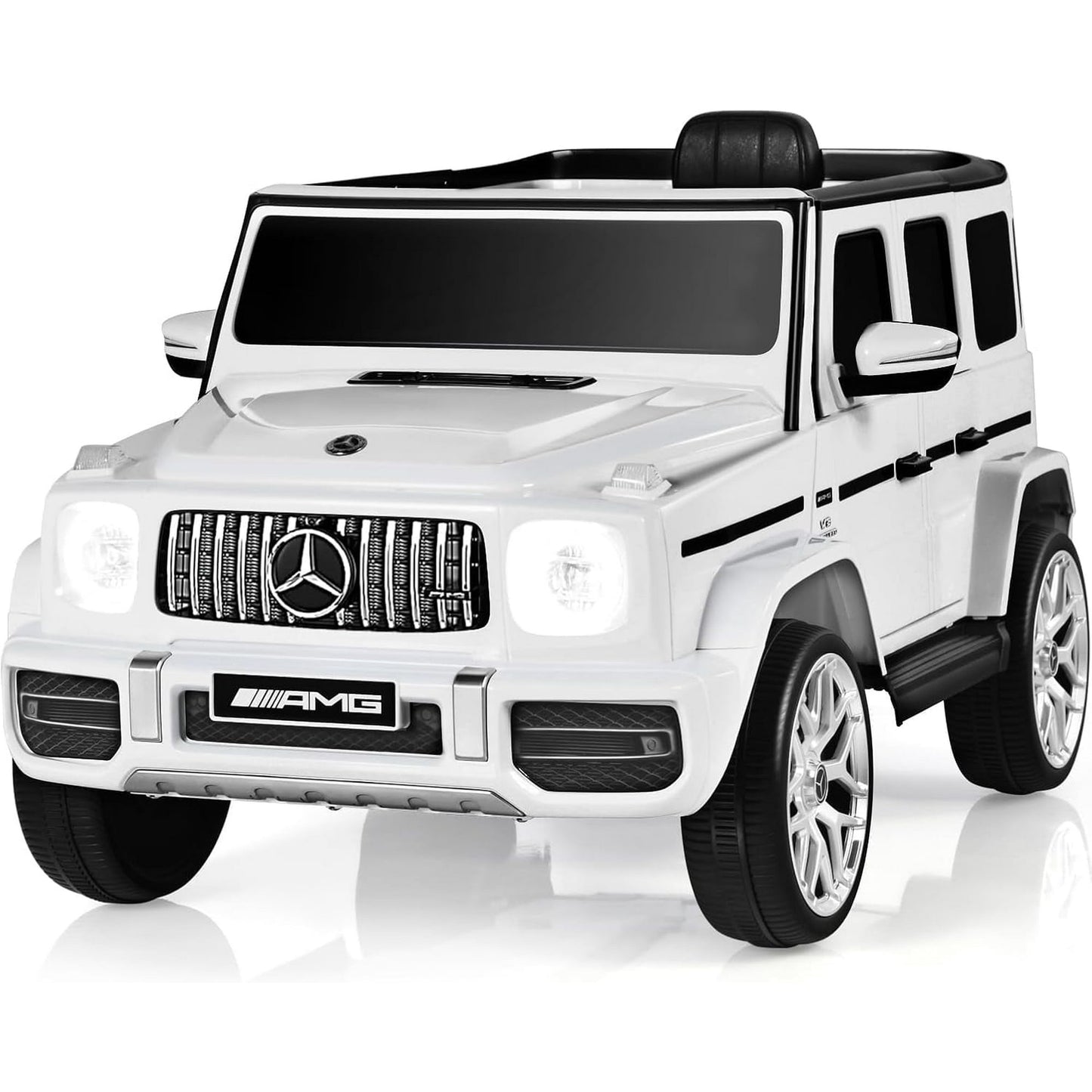 OLAKIDS 12V Kids Ride On Car, Licensed Mercedes Benz G63 Electric Vehicle with Remote Control, Double Open Doors, Music, Bluetooth, 2 Speeds, Wheels Suspension, Battery Powered Driving Toy (White)
