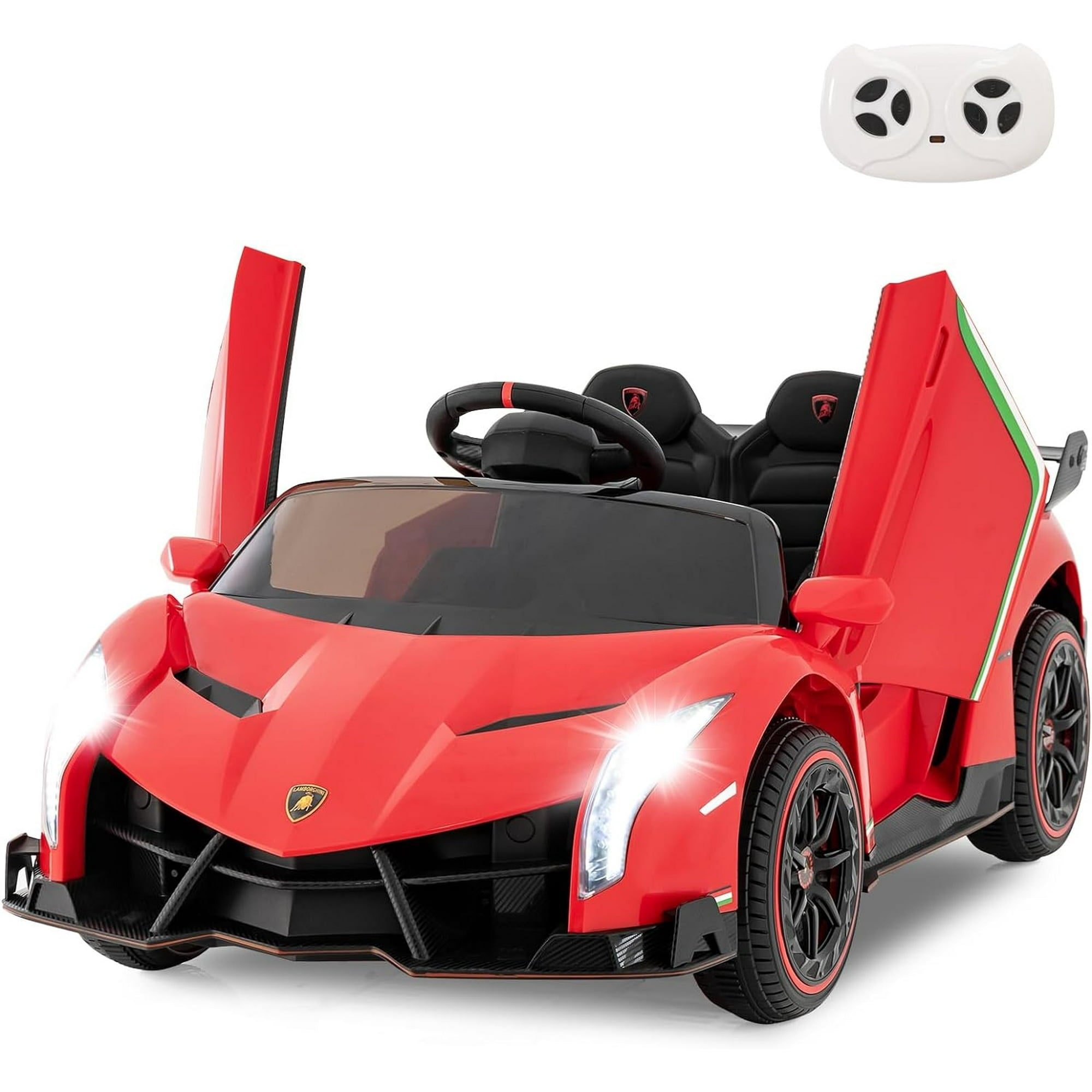 OLAKIDS 2 Seater Kids Ride on Car 12V 4WD Licensed Lamborghini Veneno Powered Electric Vehicle with Hydraulic Doors Rocking Mode Adjustable Speeds