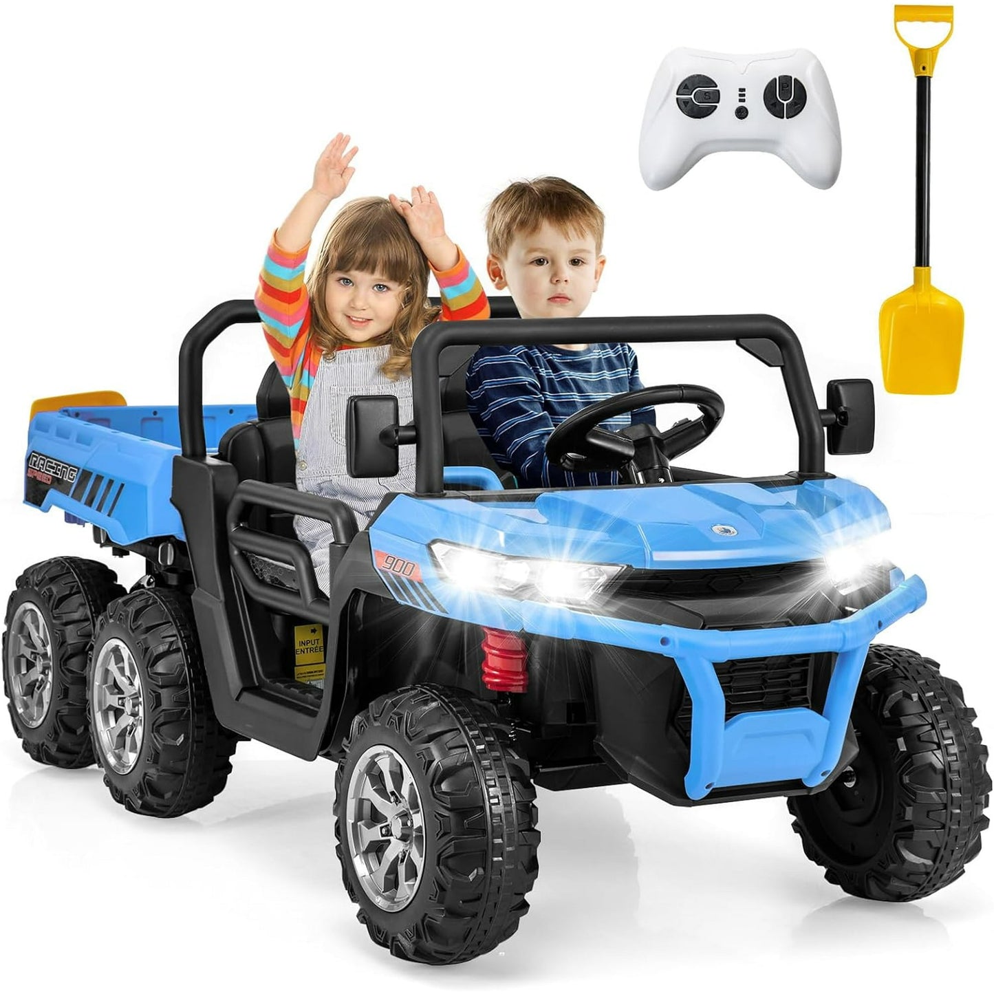 OLAKIDS 24V 2 Seater Ride on Dump Truck, 4WD 6x6 Battery Powered Kids