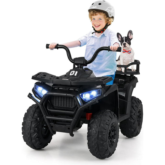 OLAKIDS 24V Ride on Car, Kids ATV Quad with Bluetooth, Music, LED Lights, Power Display, Rear Storage Rack, Spring Suspension, Electric 4 Wheeler for Kids Boys Girls Aged 3+ Years