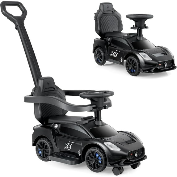 OLAKIDS 3 in 1 Push Car for Toddlers, Licensed Maserati Baby Stroller Sliding Walking Car with Push Handle, Horn, Music, Underneath Storage, Foot-to-Floor Ride on Toys for Boys Girls