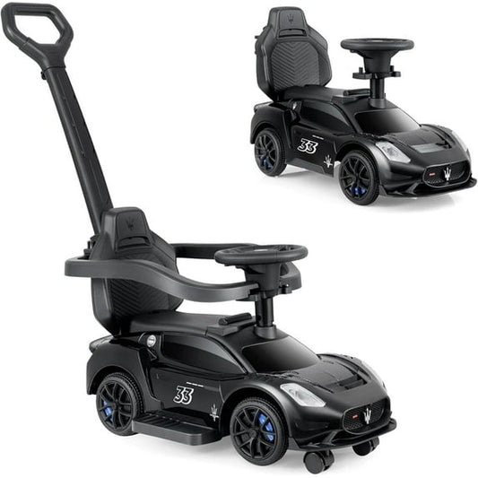 OLAKIDS 3 in 1 Push Car for Toddlers, Licensed Maserati Baby Stroller Sliding Walking Car with Push Handle, Horn, Music, Underneath Storage, Foot-to-Floor Ride on Toys for Boys Girls
