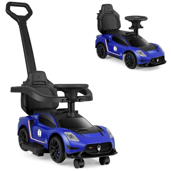 OLAKIDS 3 in 1 Push Car for Toddlers, Licensed Maserati Baby Stroller Sliding Walking Car with Push Handle, Horn, Music, Underneath Storage, Foot-to-Floor Ride on Toys for Boys Girls