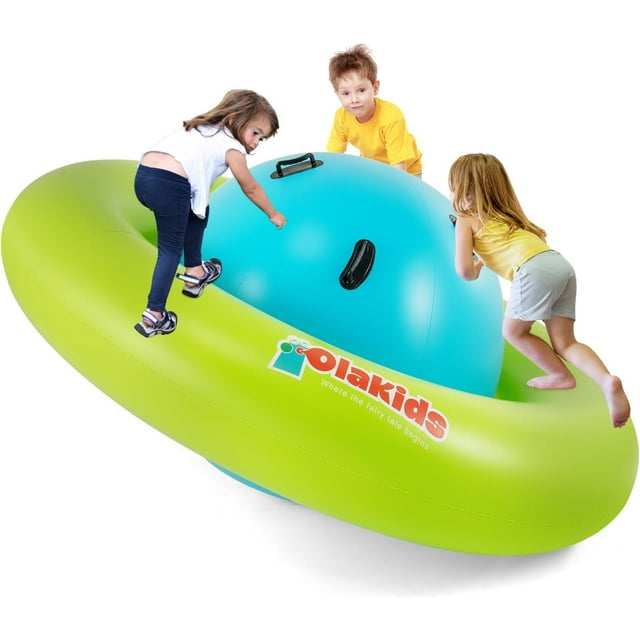 OLAKIDS 8FT Inflatable Dome Rocker Bouncer, Outdoor Kids Giant Roll and Play Seesaw Rocker with 6 Secure Handles